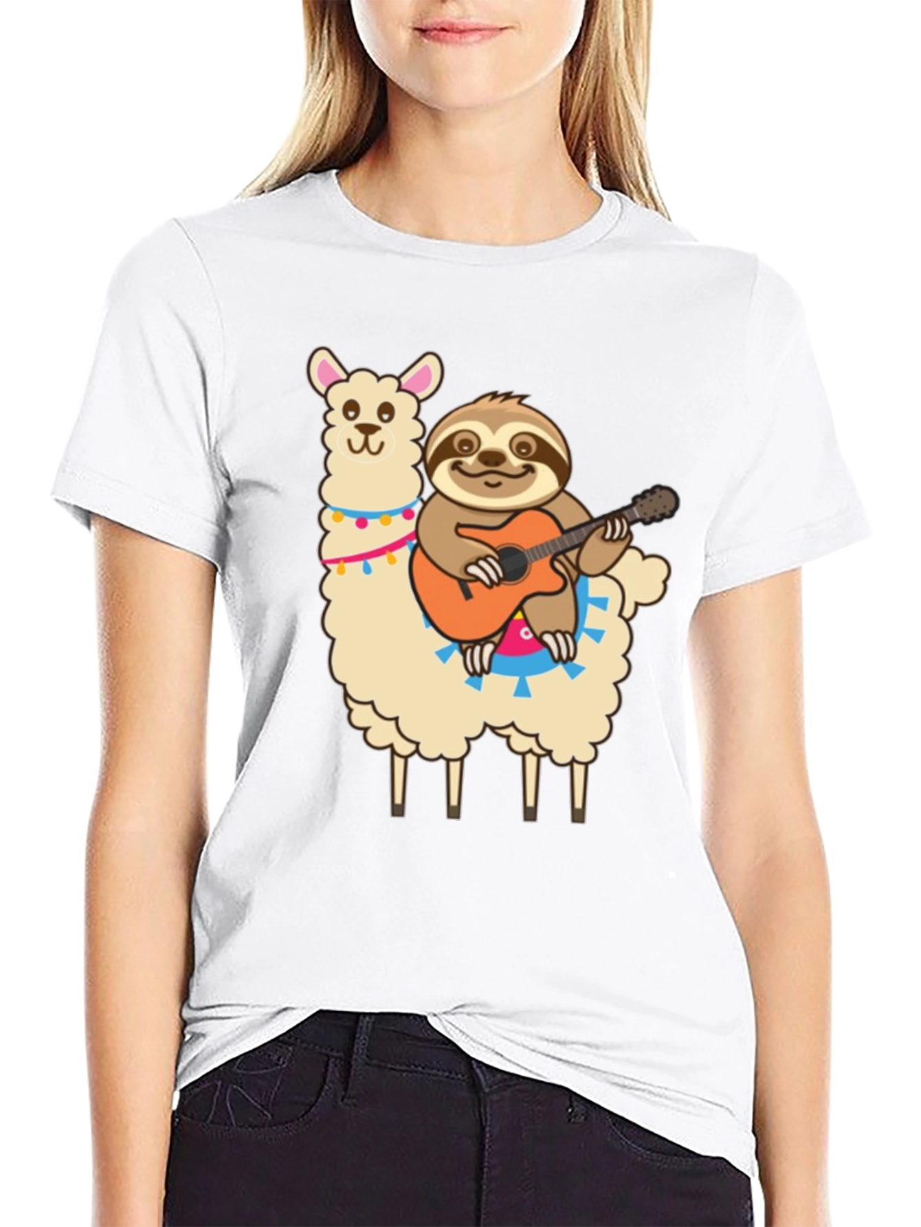 Black Llama & Sloth Guitar T-Shirt view 9
