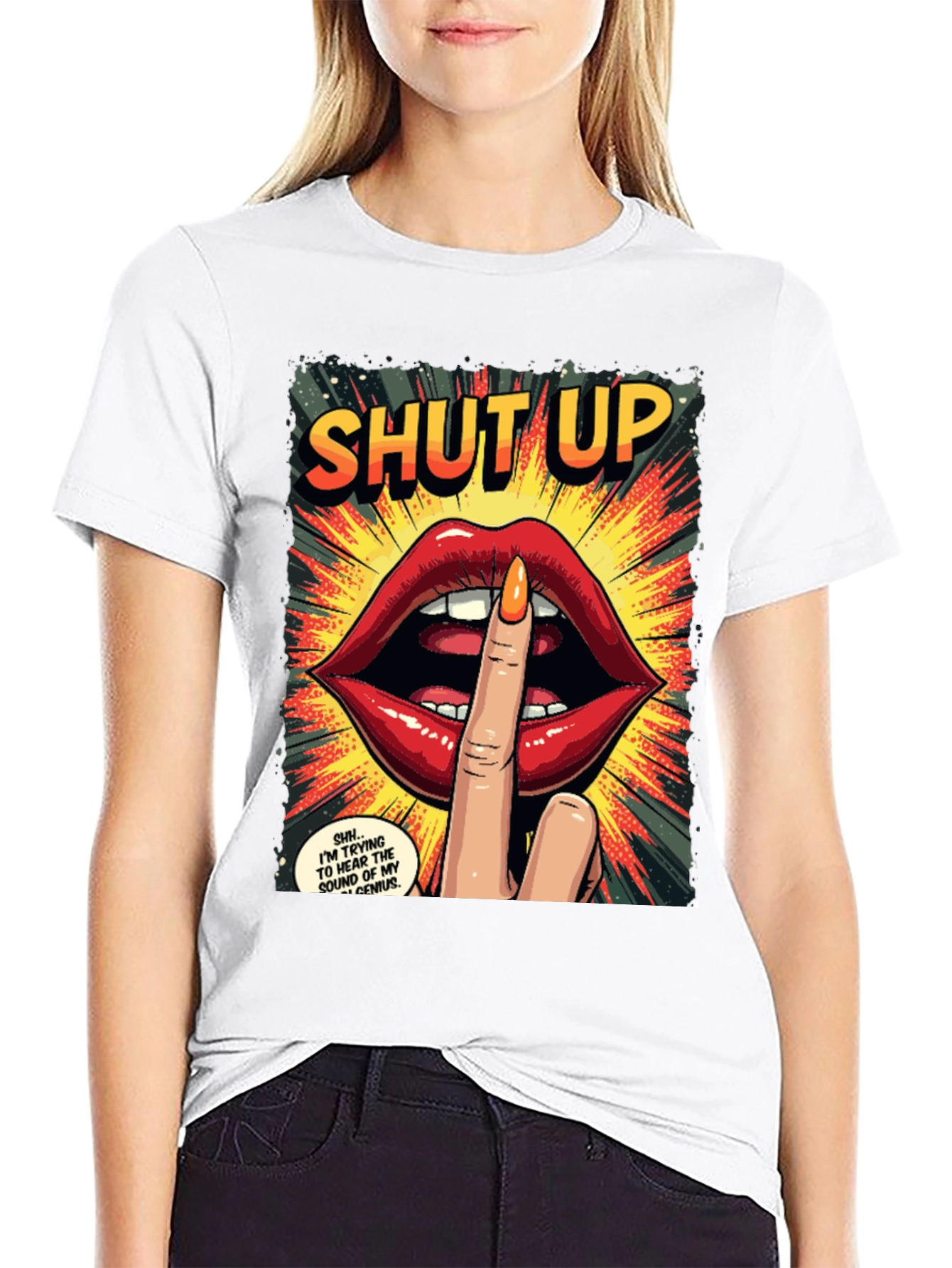 Black Shut Up Graphic Tee - Comic Book Style view 9