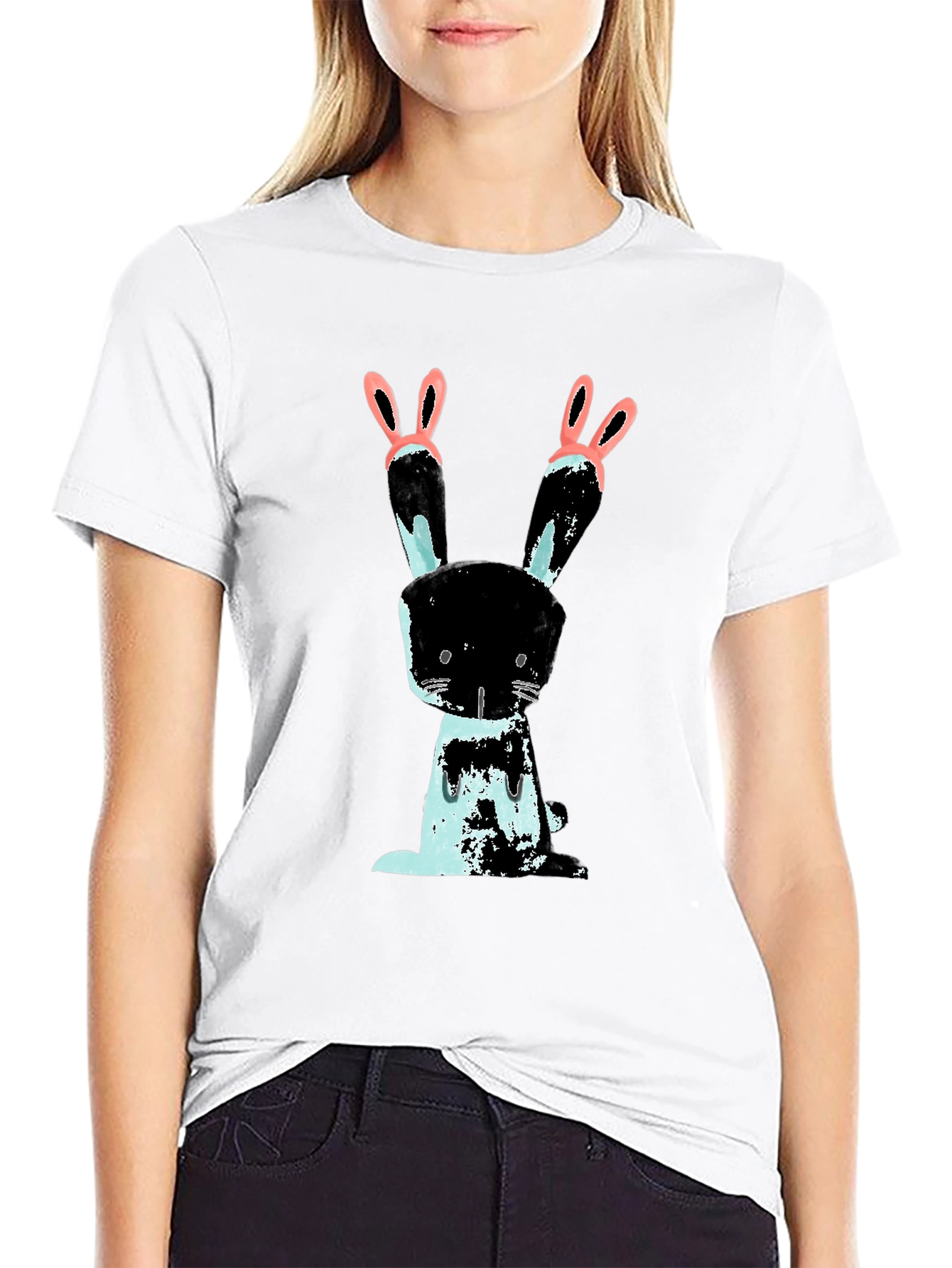 Black Bunny Graphic Black T-Shirt view 9