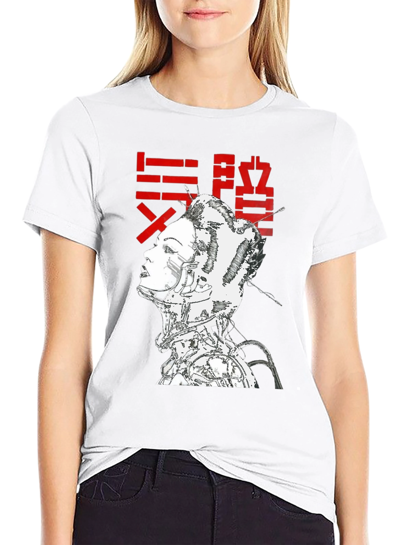 Black Cyberpunk Geisha Graphic T-Shirt - Black view 9