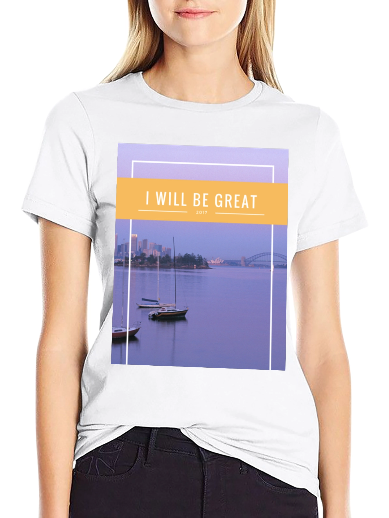 Black I Will Be Great T-Shirt: Sydney Harbour Design, Cotton Blend view 9
