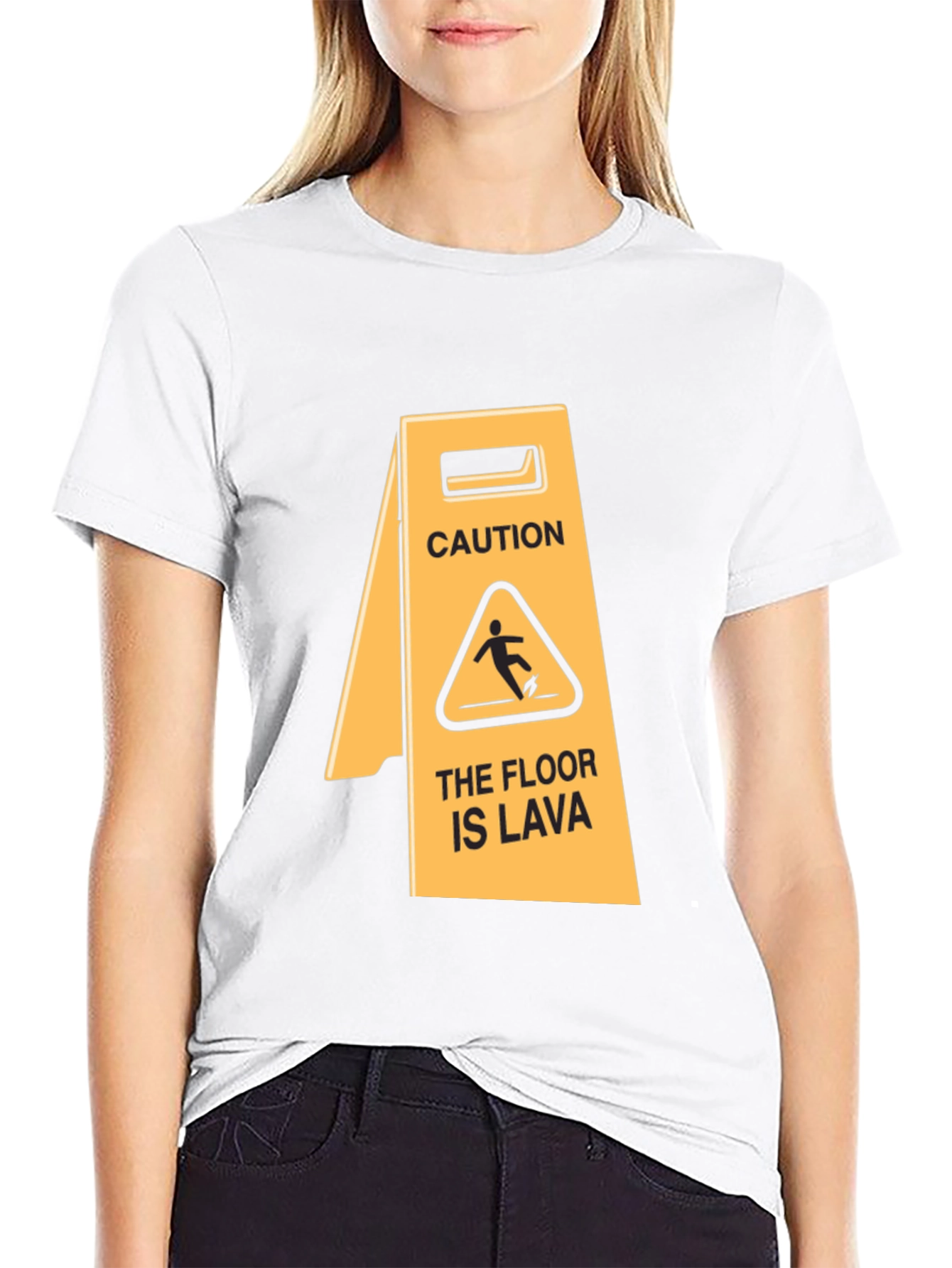 Black Caution: The Floor is Lava T-Shirt view 9