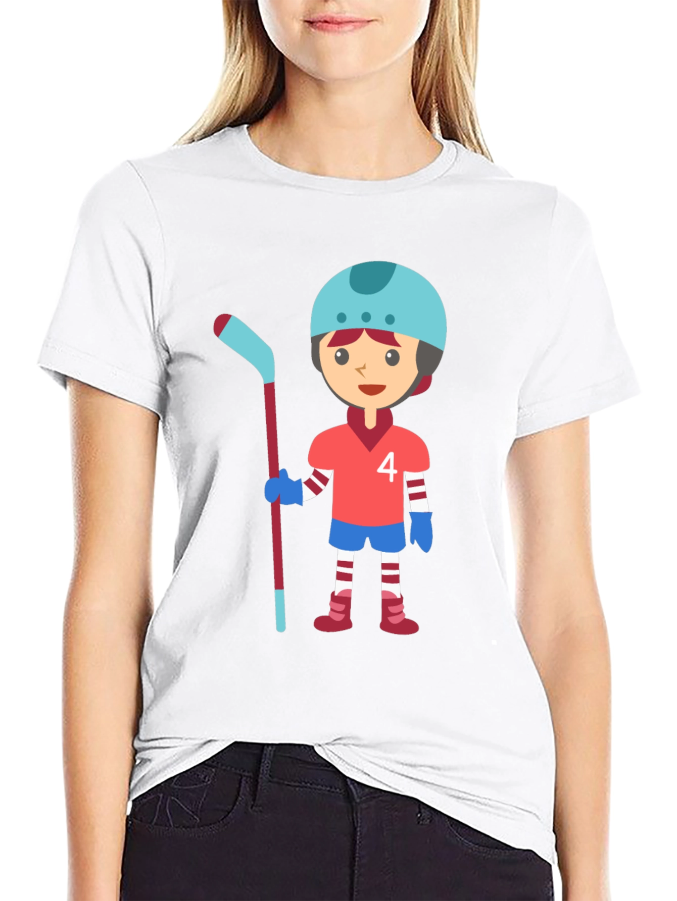 Black Cartoon Hockey Player Graphic T-Shirt view 9