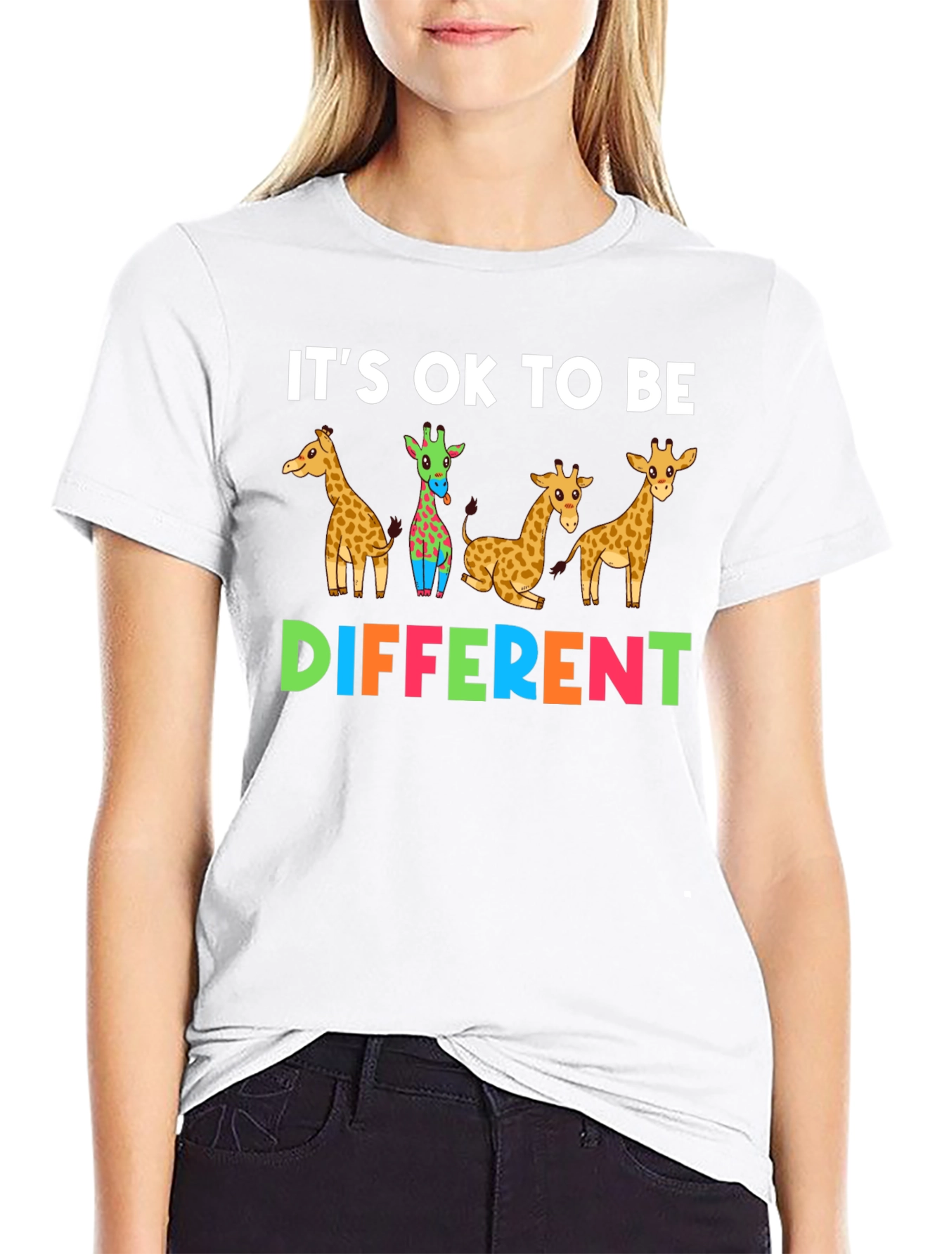 Black It's OK To Be Different Giraffe T-Shirt view 9