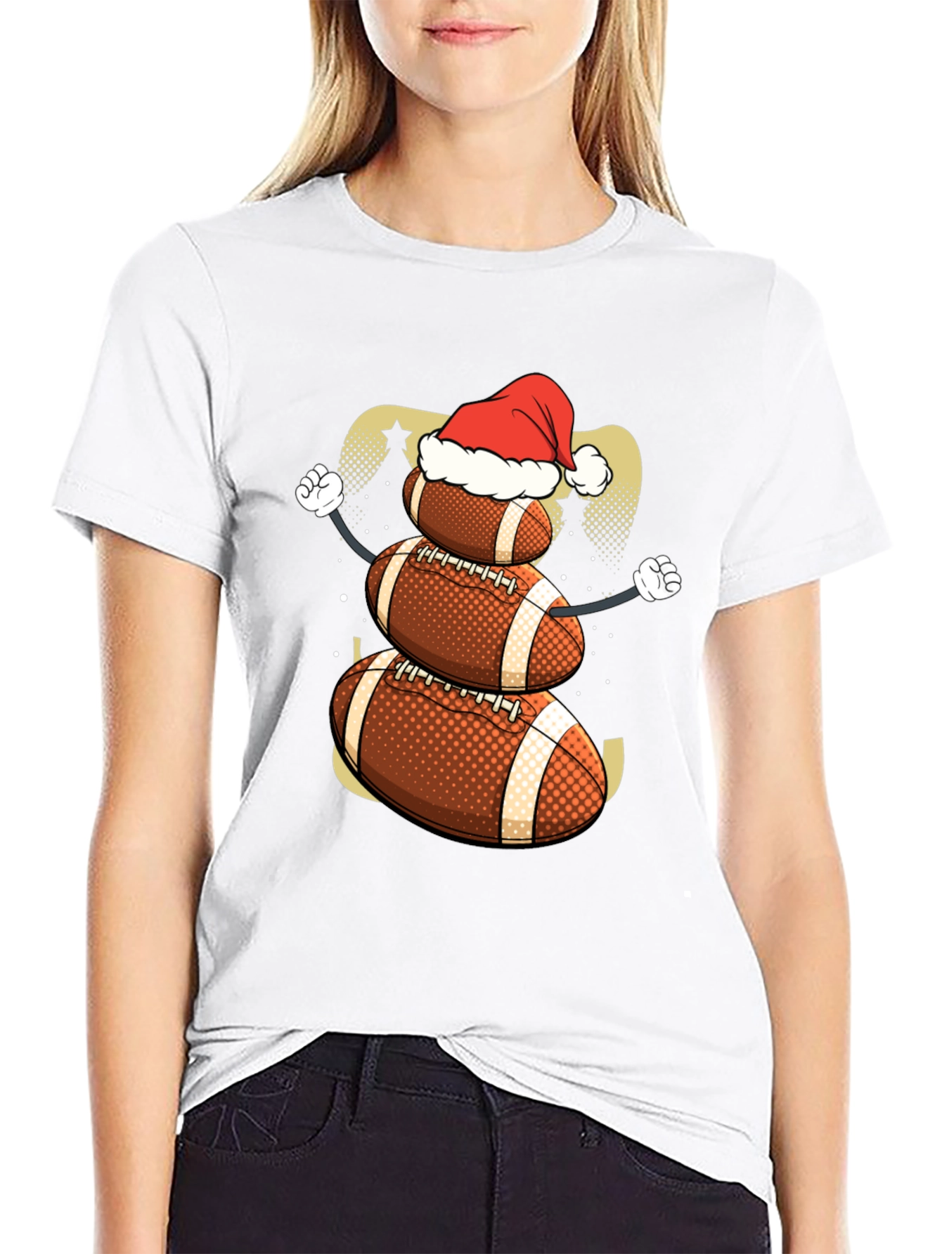 Black Football Snowman Christmas T-Shirt view 9
