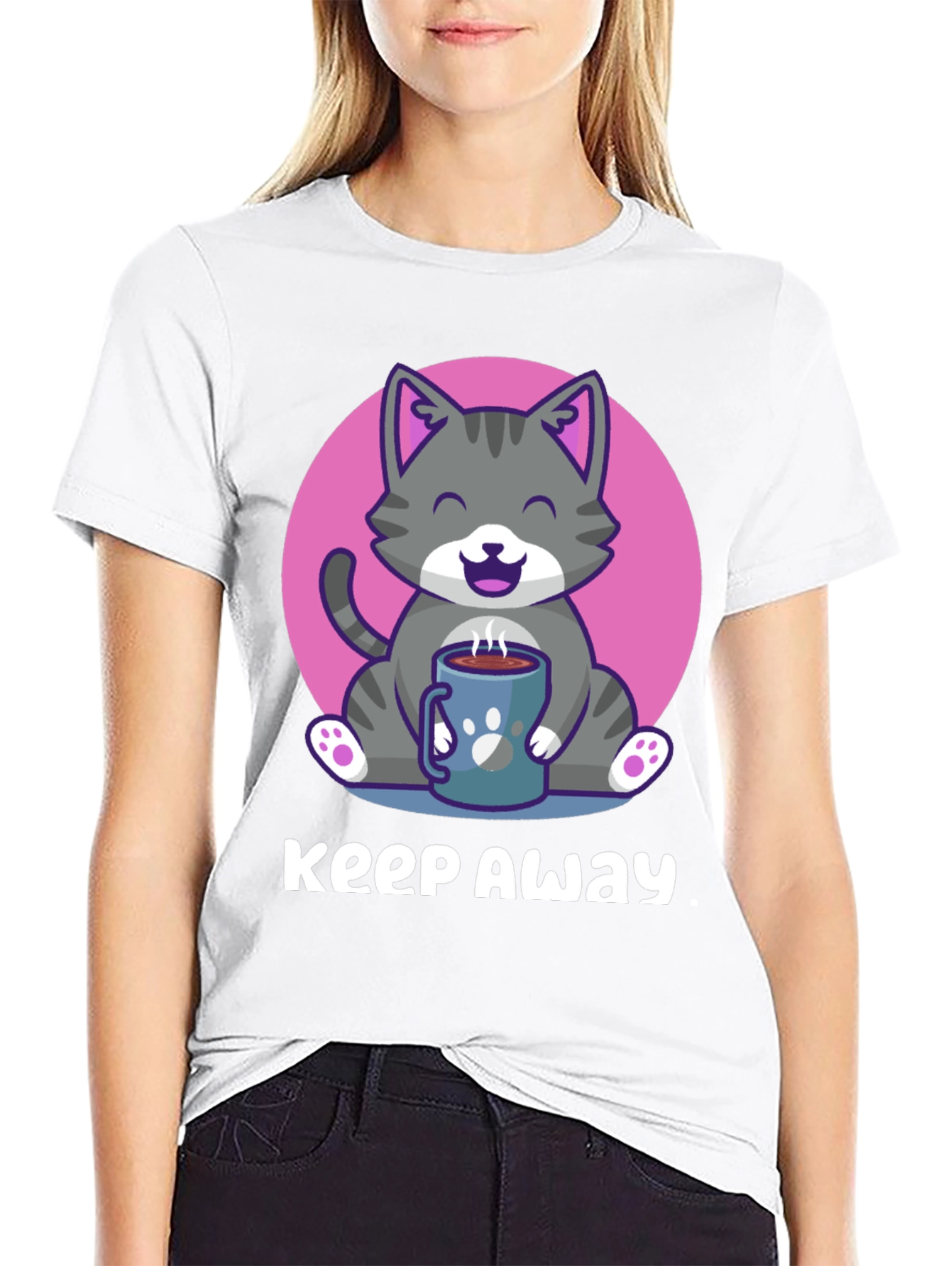 Black Keep Away Gray Cat Coffee T-Shirt view 9