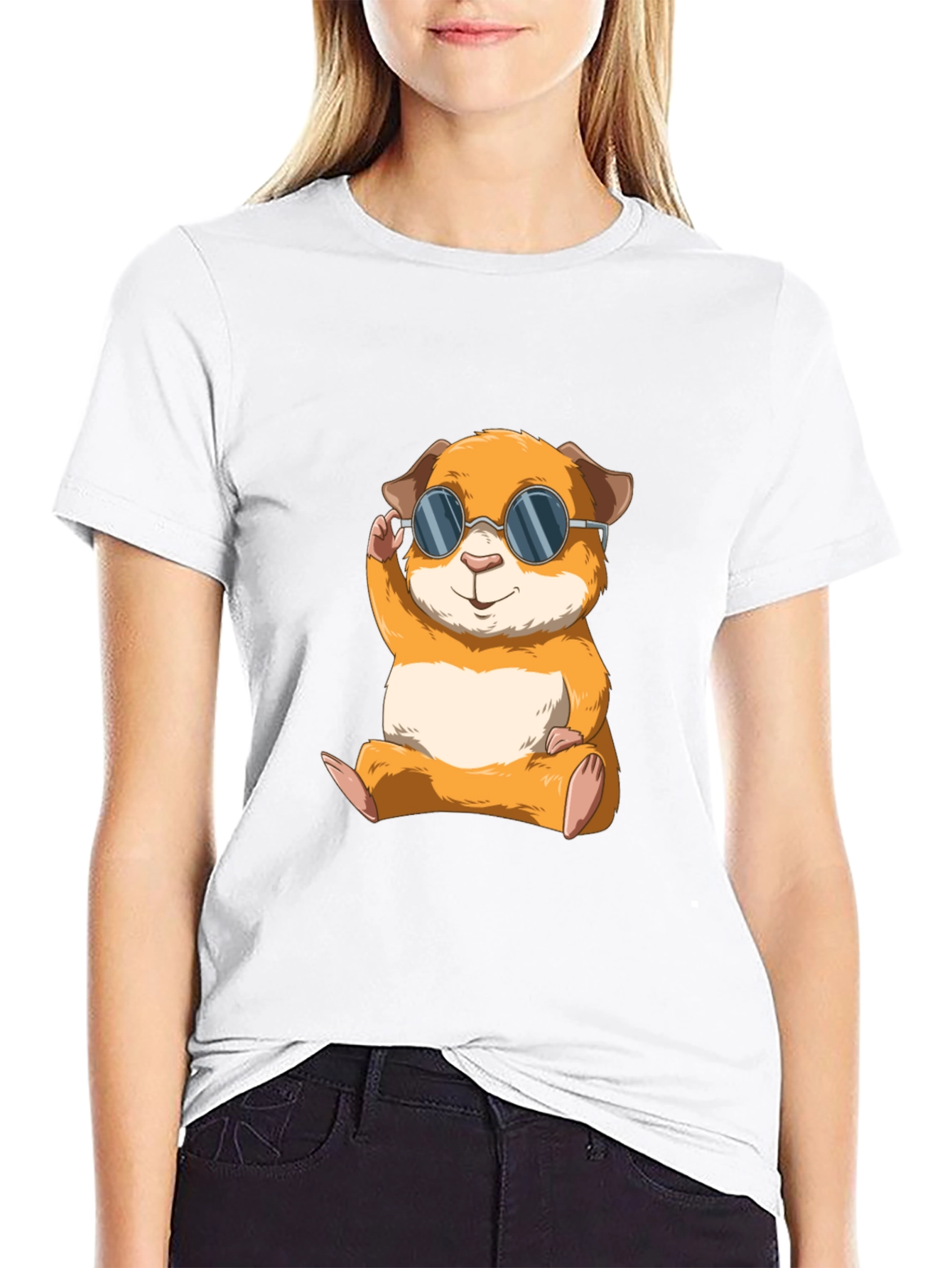 Black Cool Hamster Graphic Tee - Black Cotton T-Shirt view 9