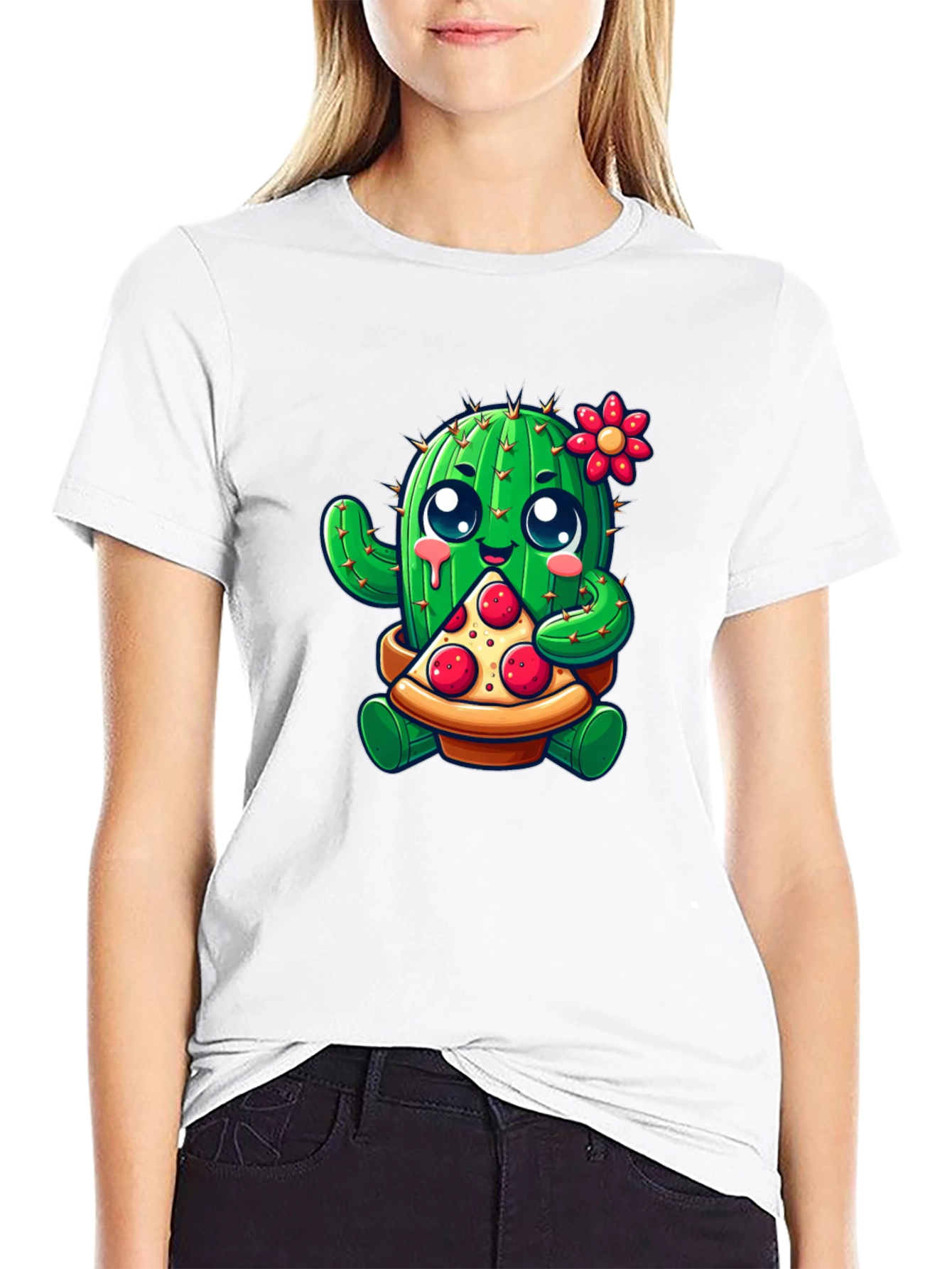 Black Cactus Pizza Lover Black T-Shirt view 9