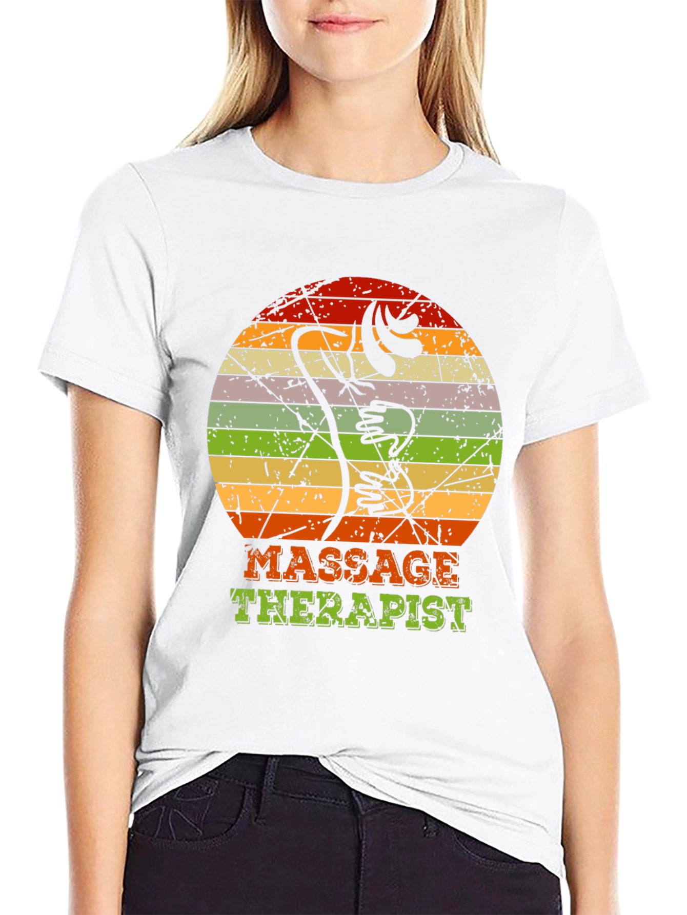Black Massage Therapist Retro T-Shirt - Vintage Body Art view 9