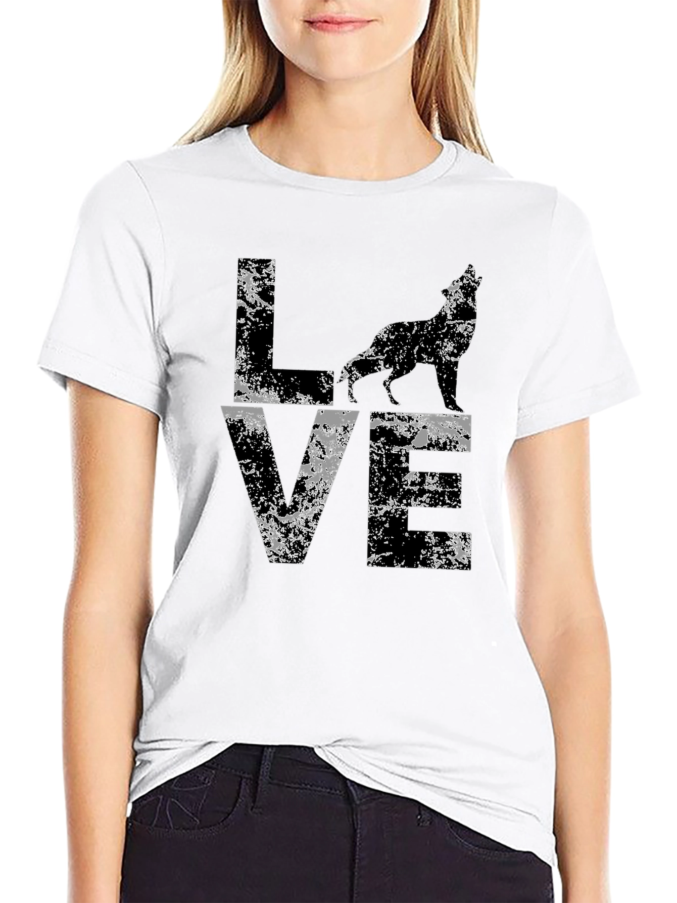 Black Wolf Love Graphic Tee - Distressed Style view 9