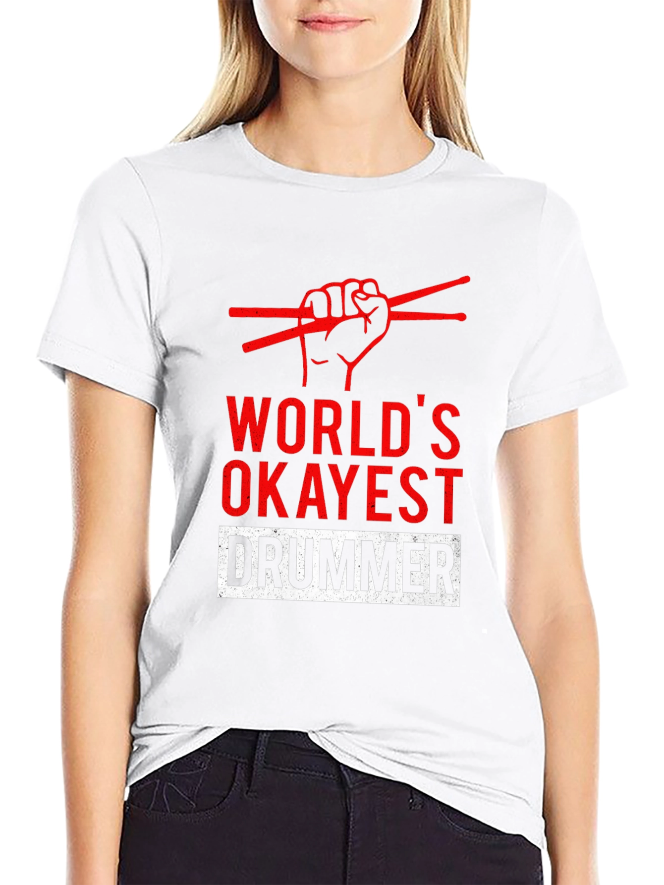 Black World's Okayest Drummer T-Shirt - Funny Musician Tee view 9