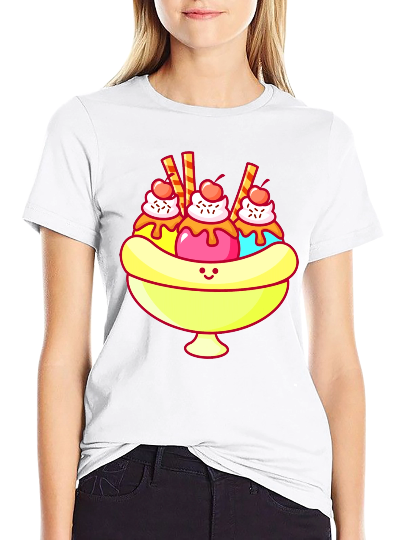 Black Banana Split T-Shirt - Sweet Cartoon Graphic Tee view 9