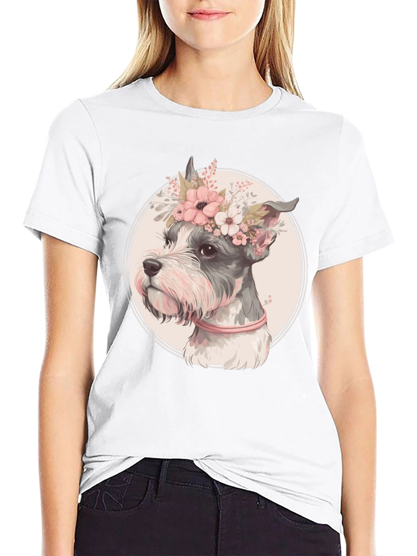 Black Dog with Flower Crown Graphic Tee view 9