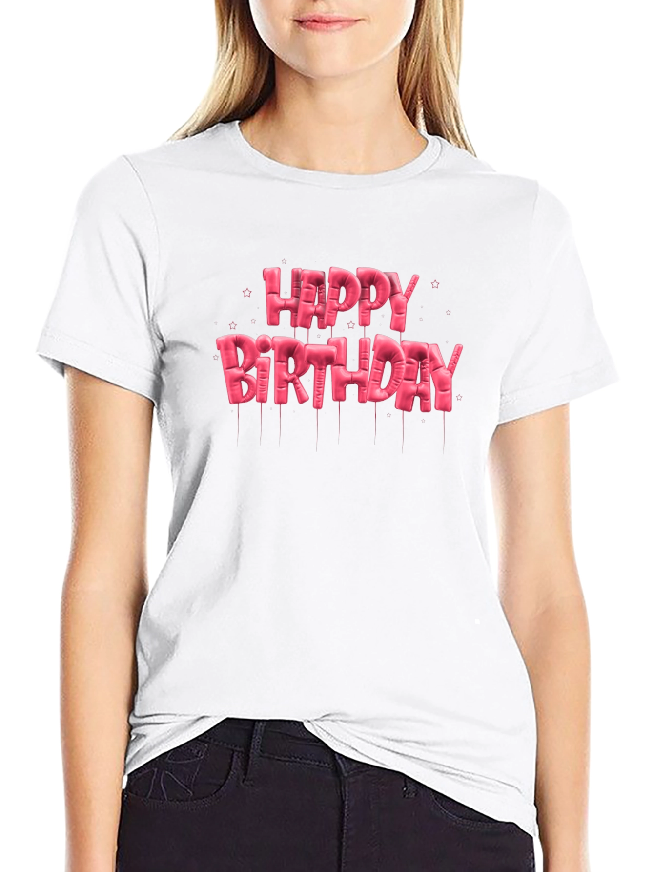 Black Happy Birthday Balloon Lettering T-Shirt view 9