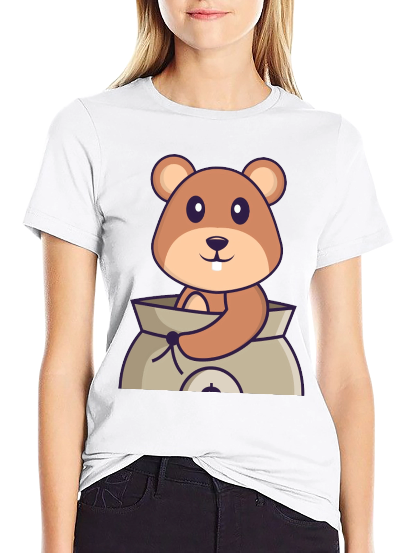 Black Cartoon Groundhog in Sack Black T-Shirt view 9
