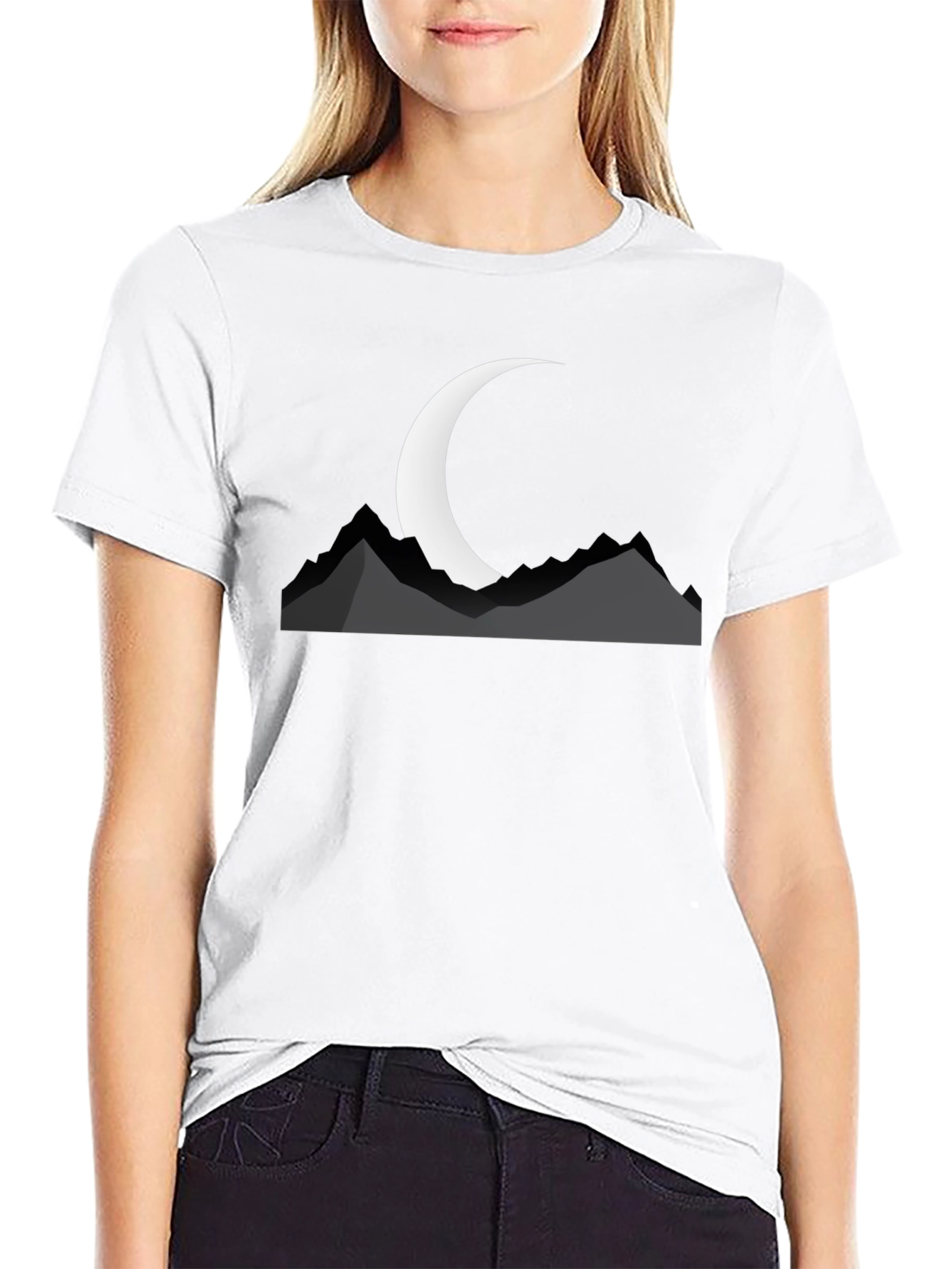 Black Mountain Moon Graphic Tee - Black Cotton T-Shirt view 9