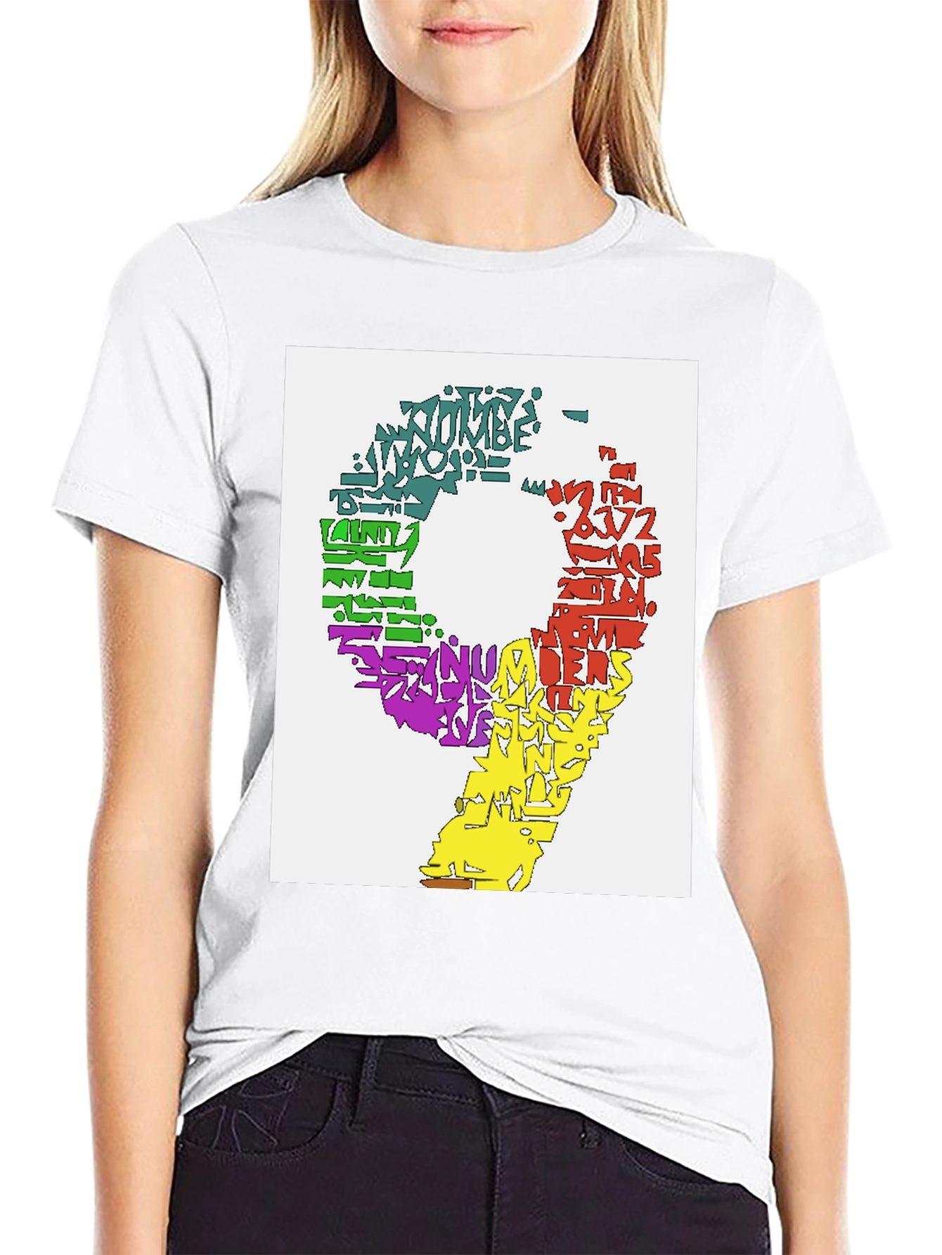Black Colorful Number 9 Word Art Graphic Tee view 9