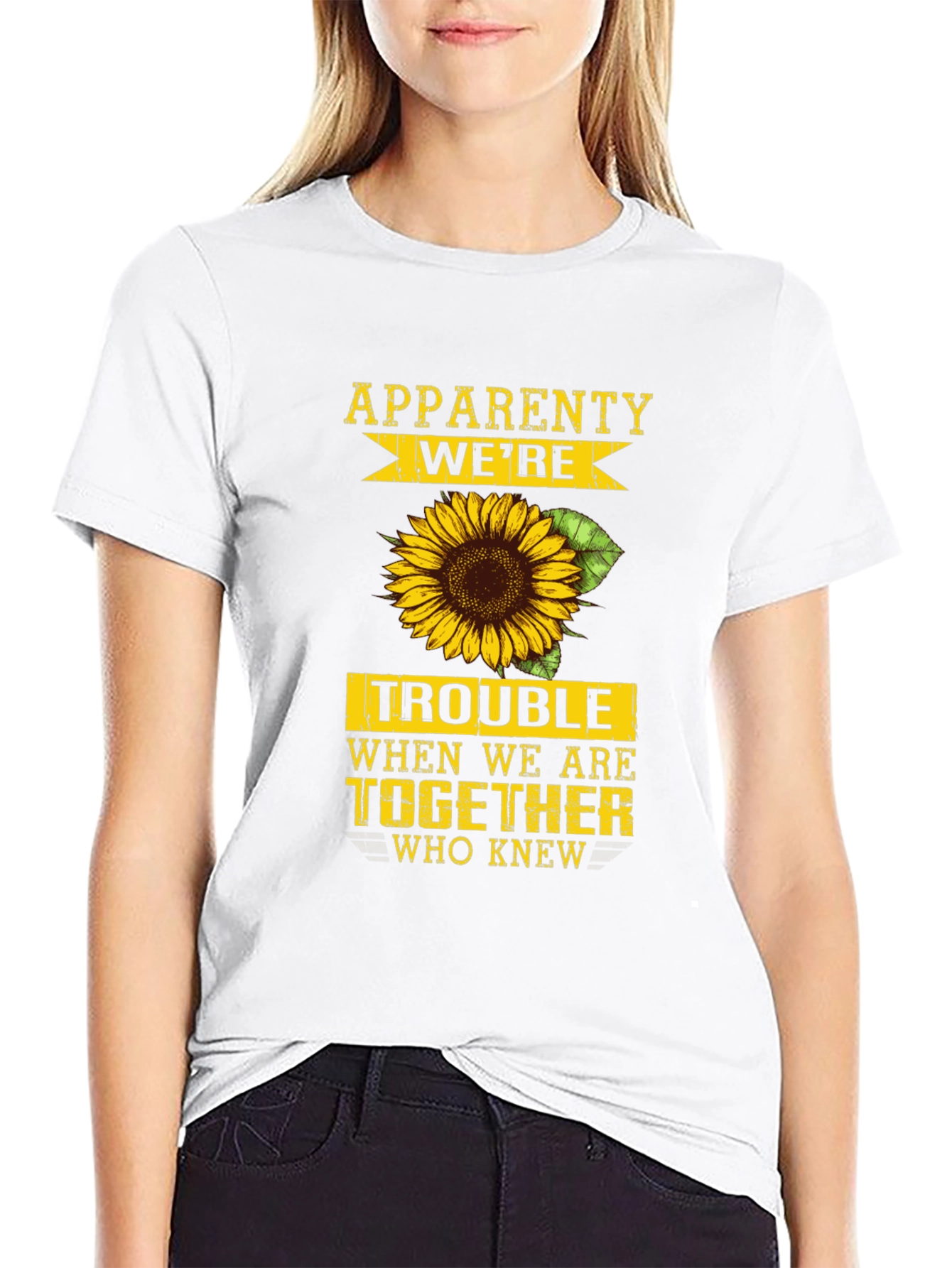 Black Apparently We're Trouble Sunflower Graphic Tee view 9