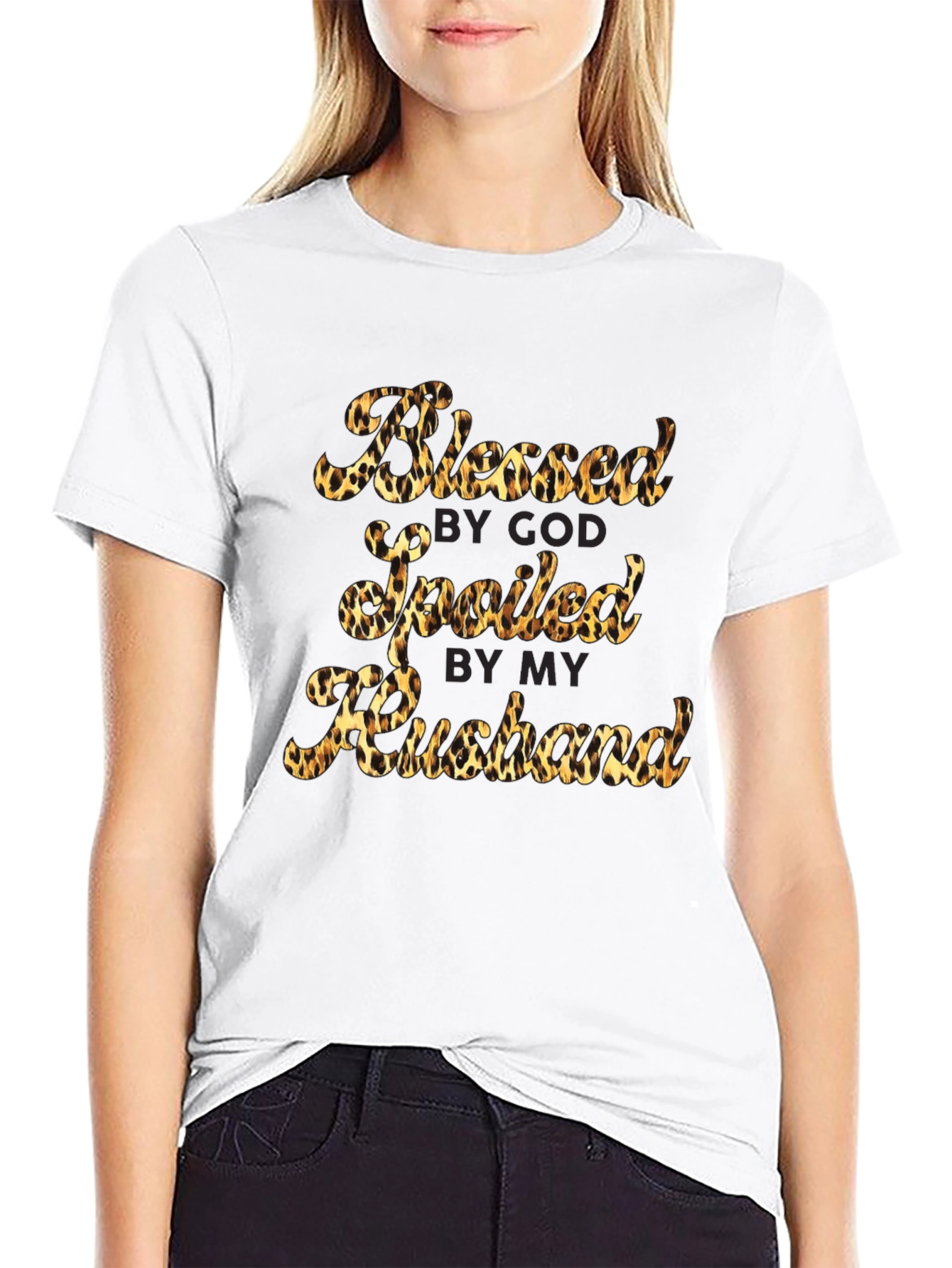 Black Blessed Spoiled Husband Leopard Print T-Shirt view 9