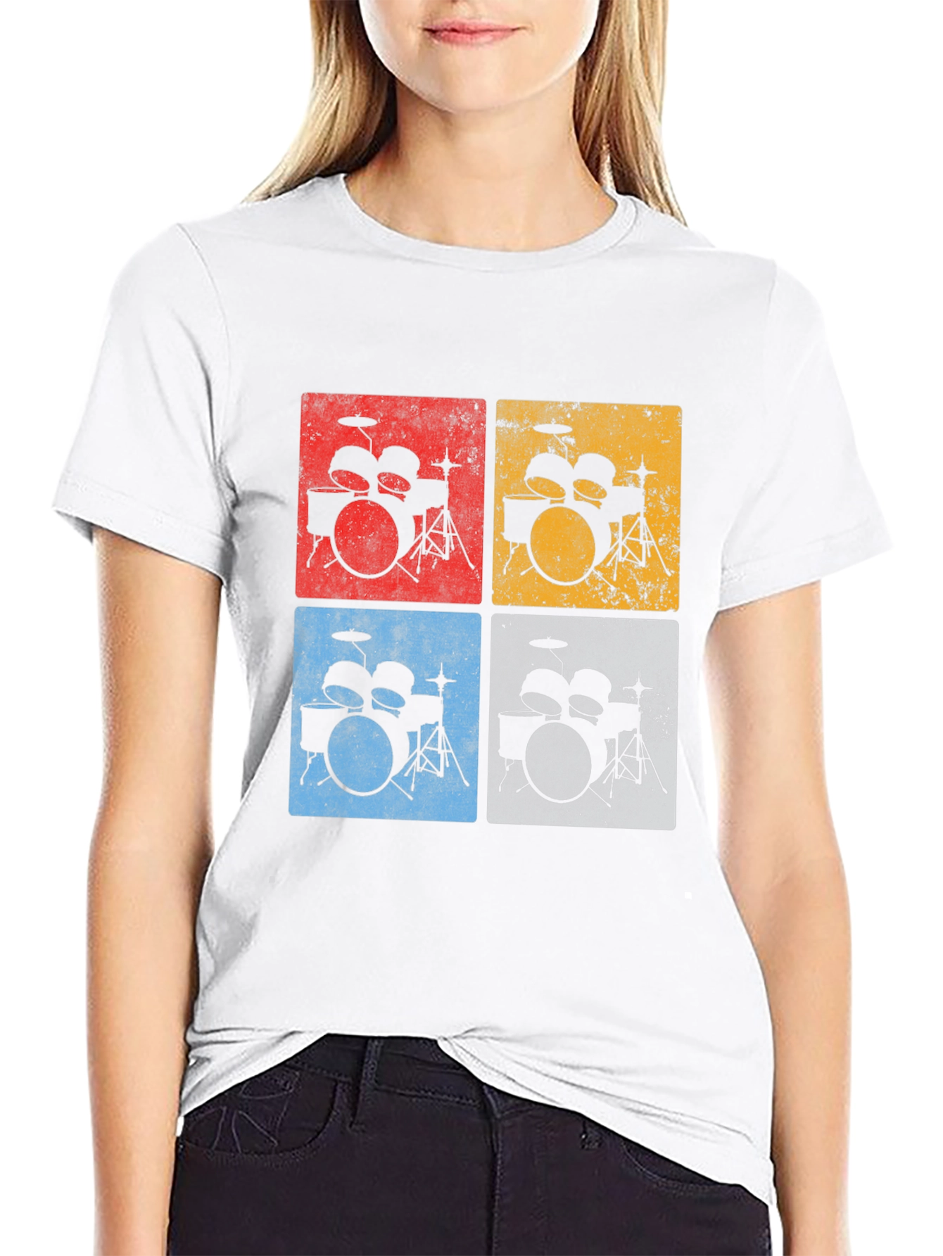 Black Retro Drum Kit T-Shirt - Musician's Tee view 9