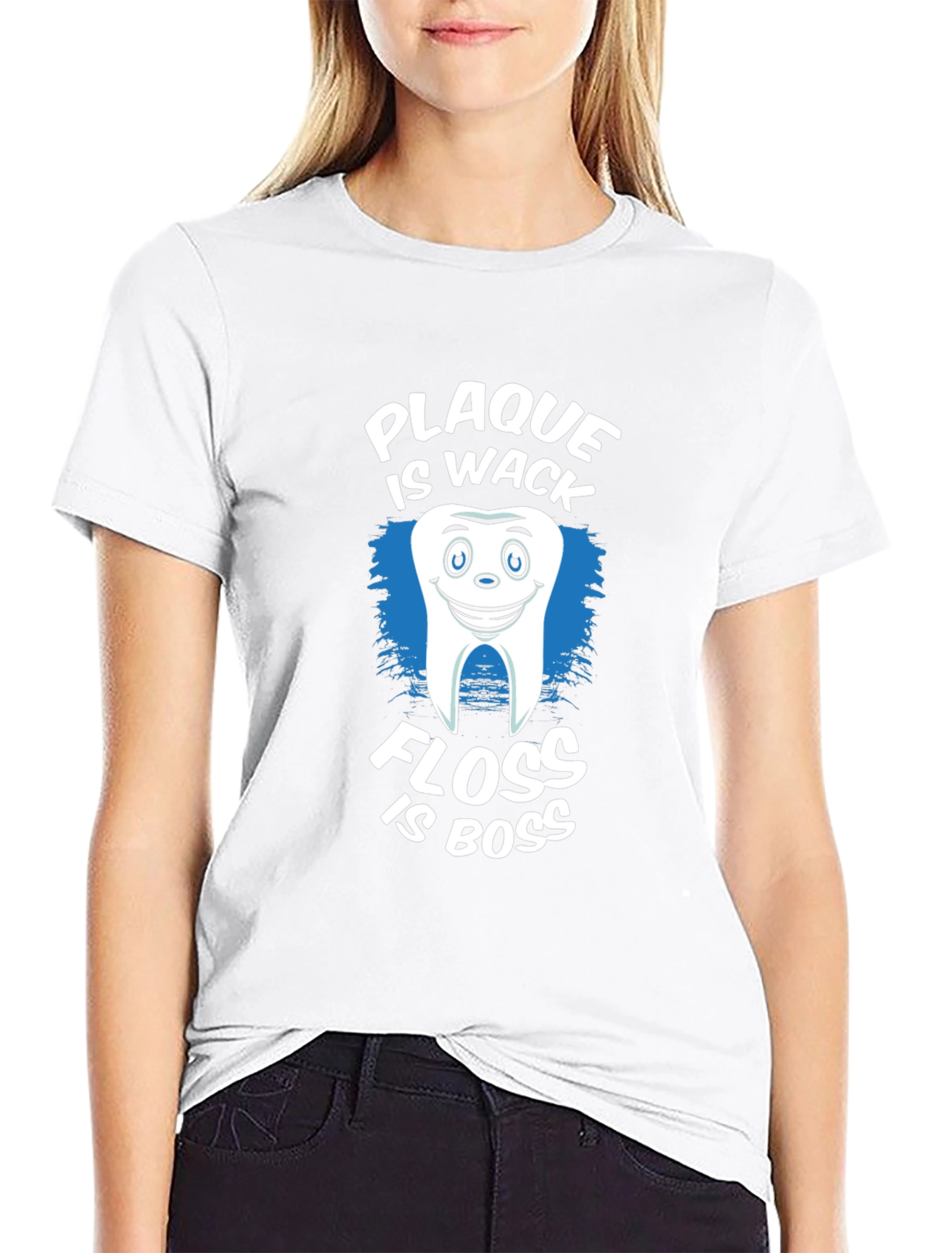 Black Plaque is Wack, Floss is Boss Funny Dental T-Shirt view 9