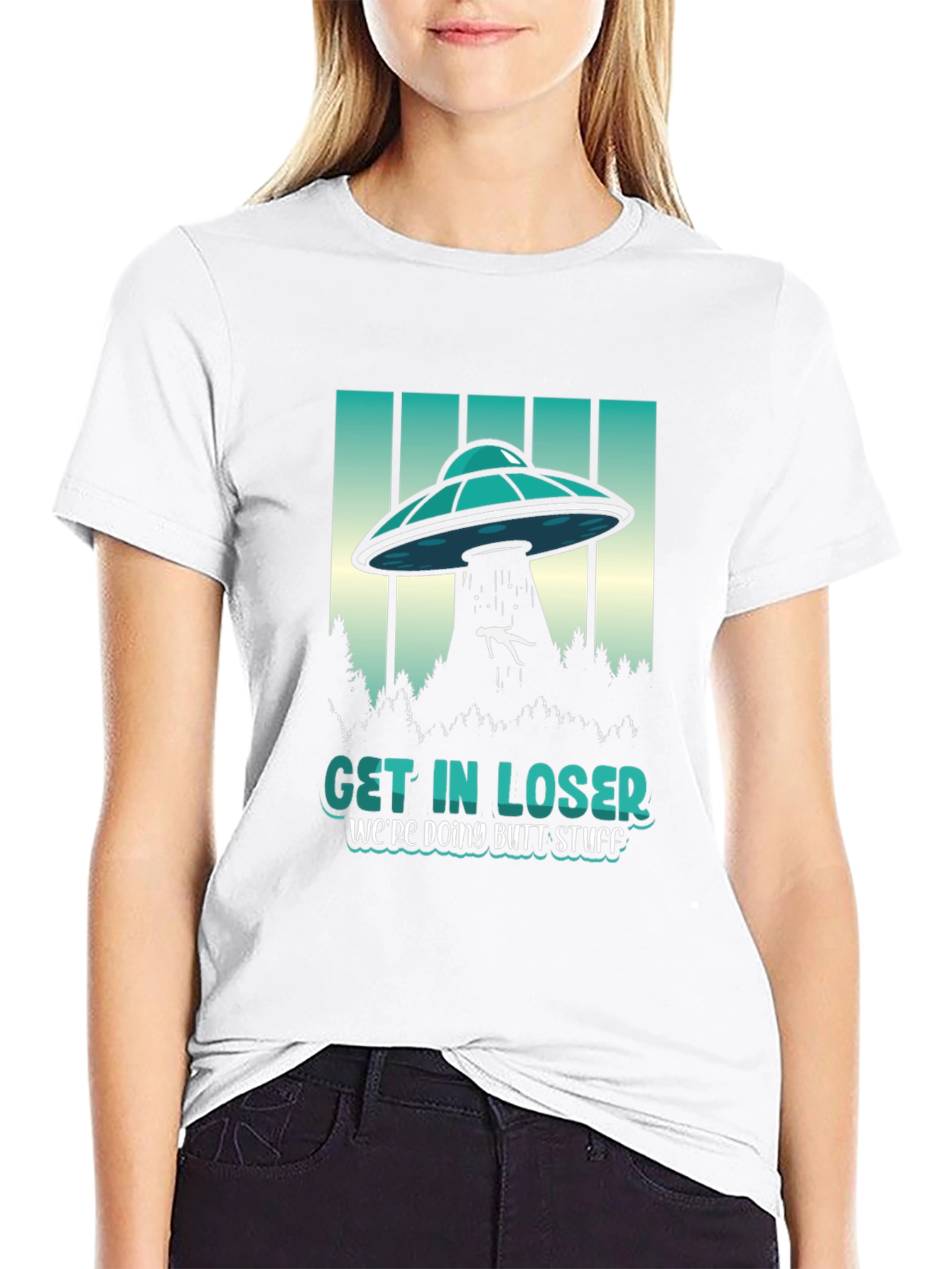 Black Get In Loser Graphic Tee - UFO Abduction Humor view 9