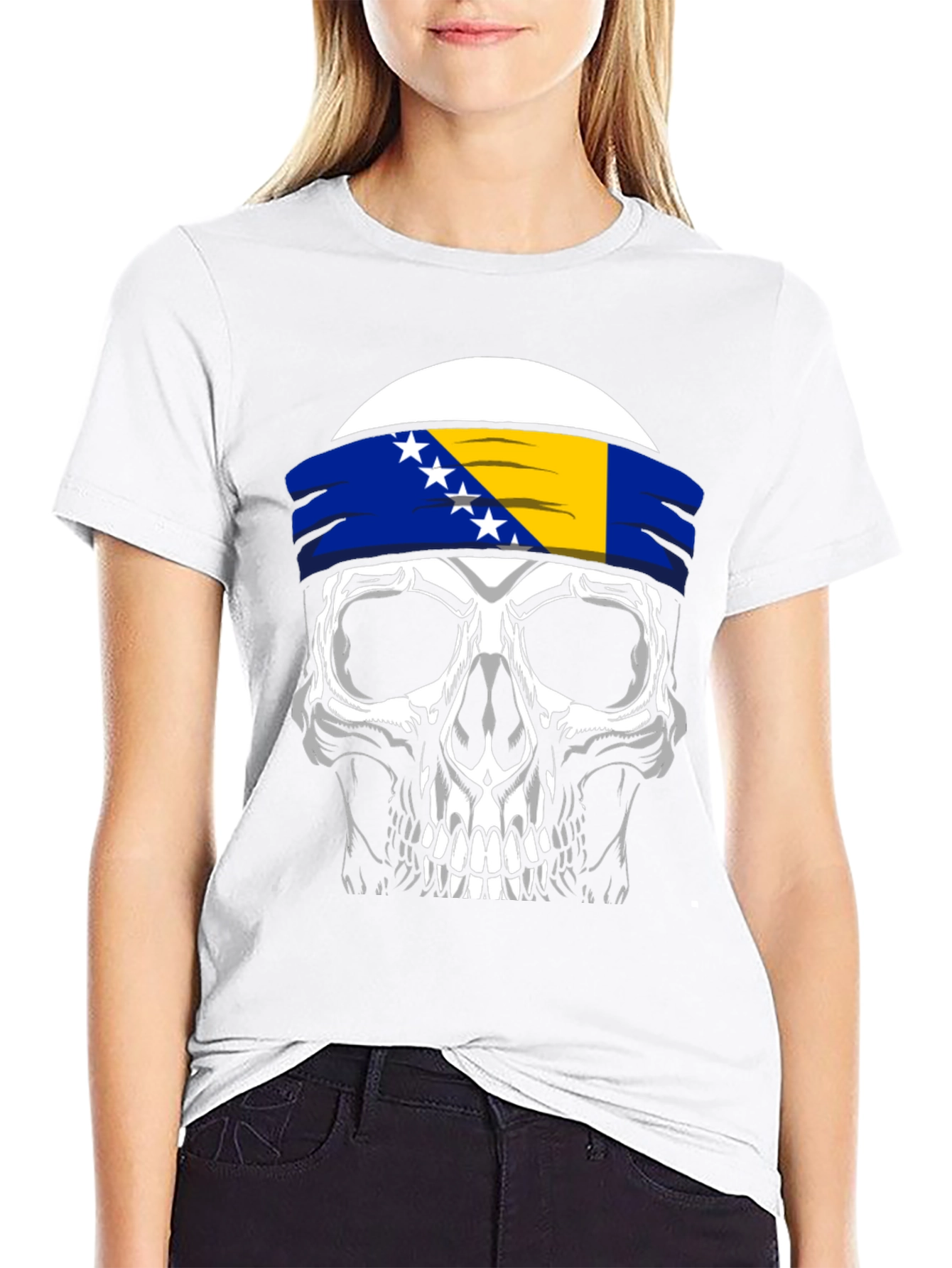 Skull Bosnia Flag Headband T-Shirt - 9