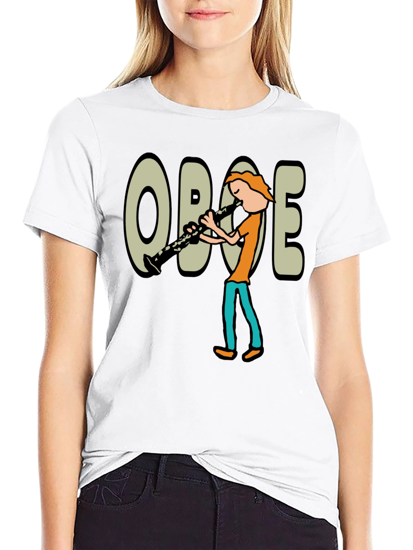 Black Oboe Cartoon Graphic T-Shirt view 9