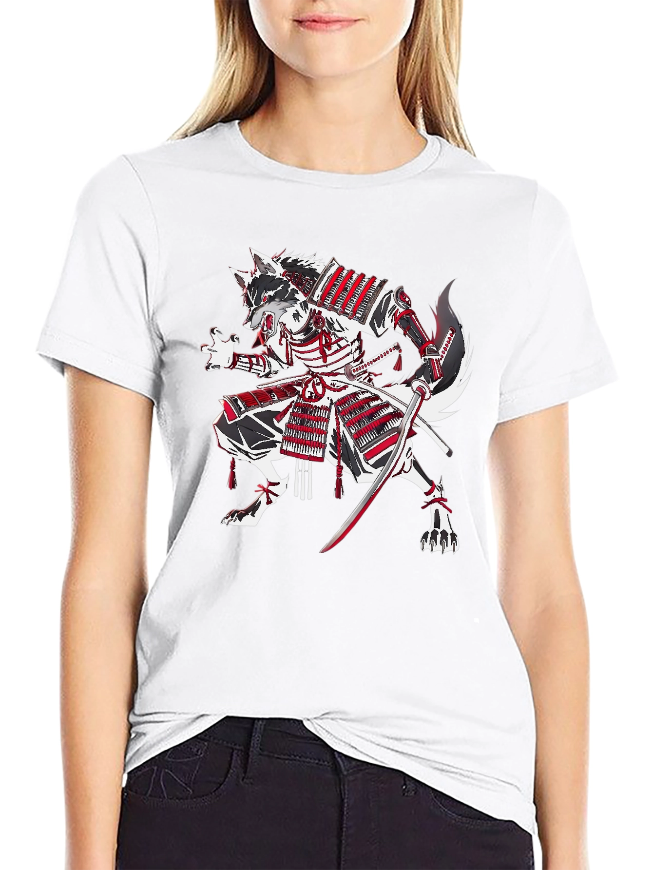 Black Samurai Wolf Graphic T-Shirt view 9