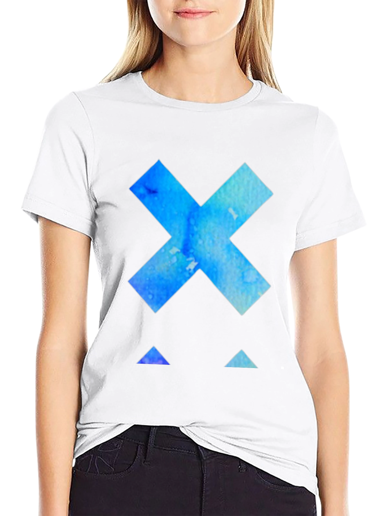 Black Geometric Blue Watercolor Graphic Tee - Modern Design view 9