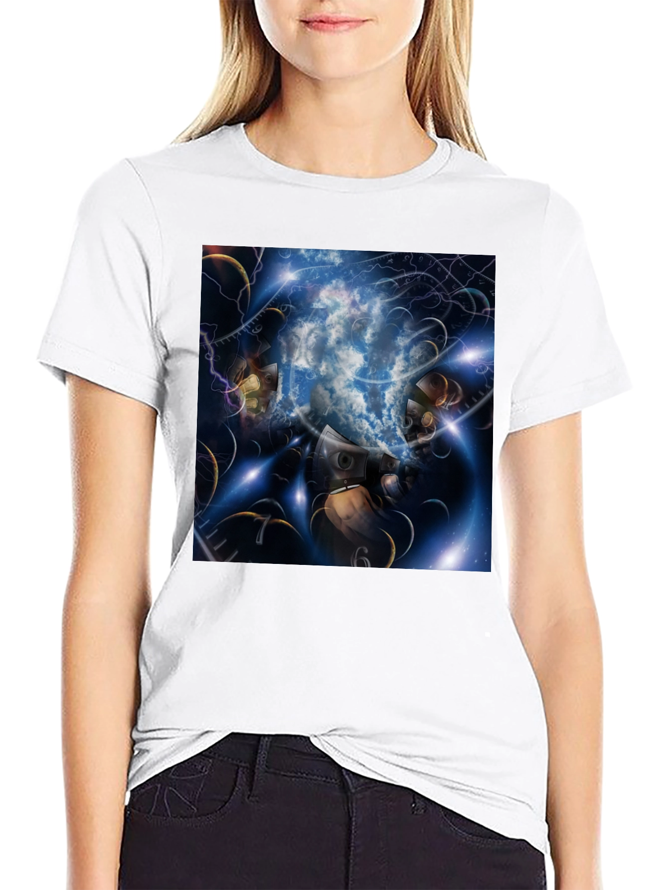 Black Surreal Clockwork Dreamscape Graphic Tee view 9