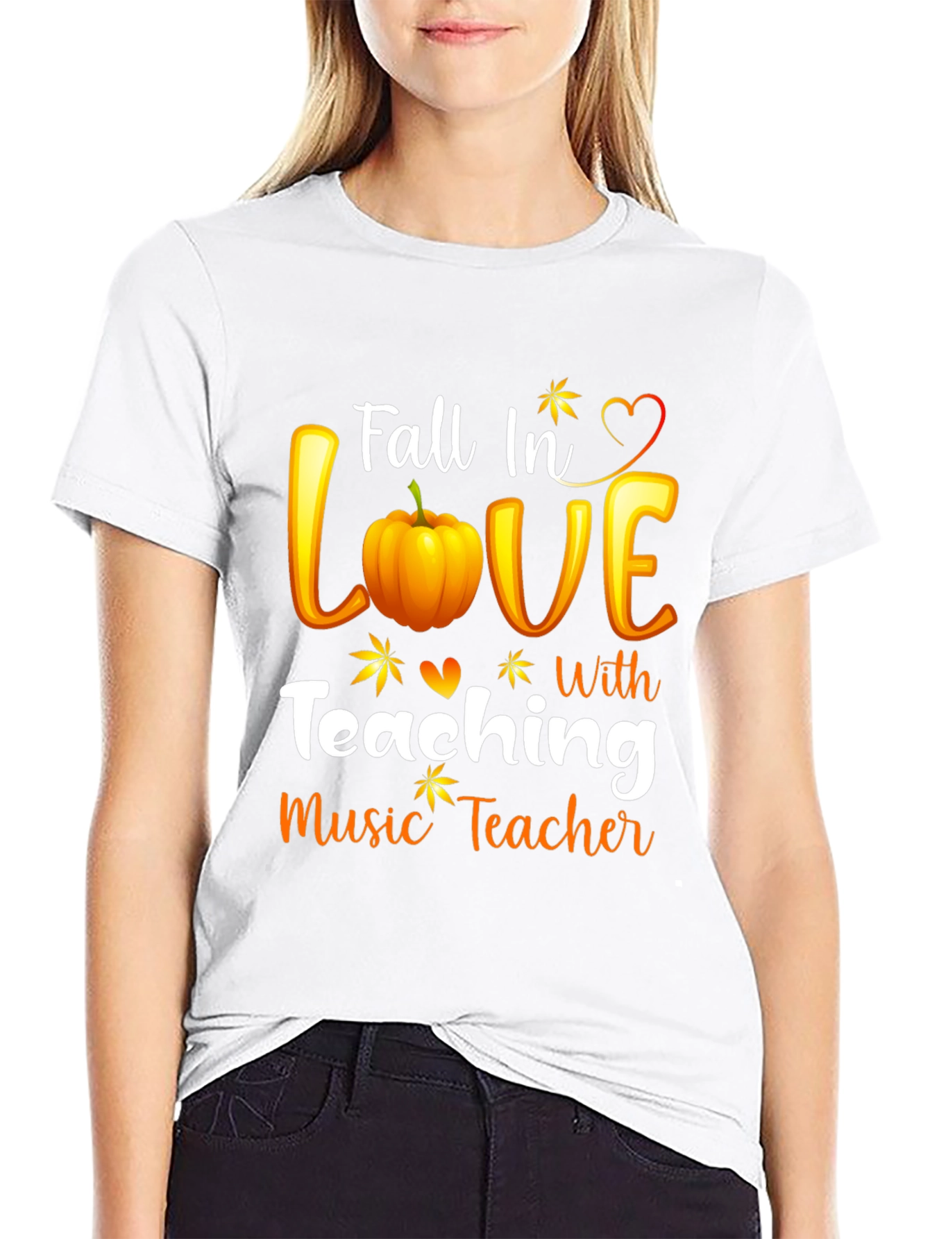 Black Fall In Love Teaching Music Teacher Black T-Shirt view 9