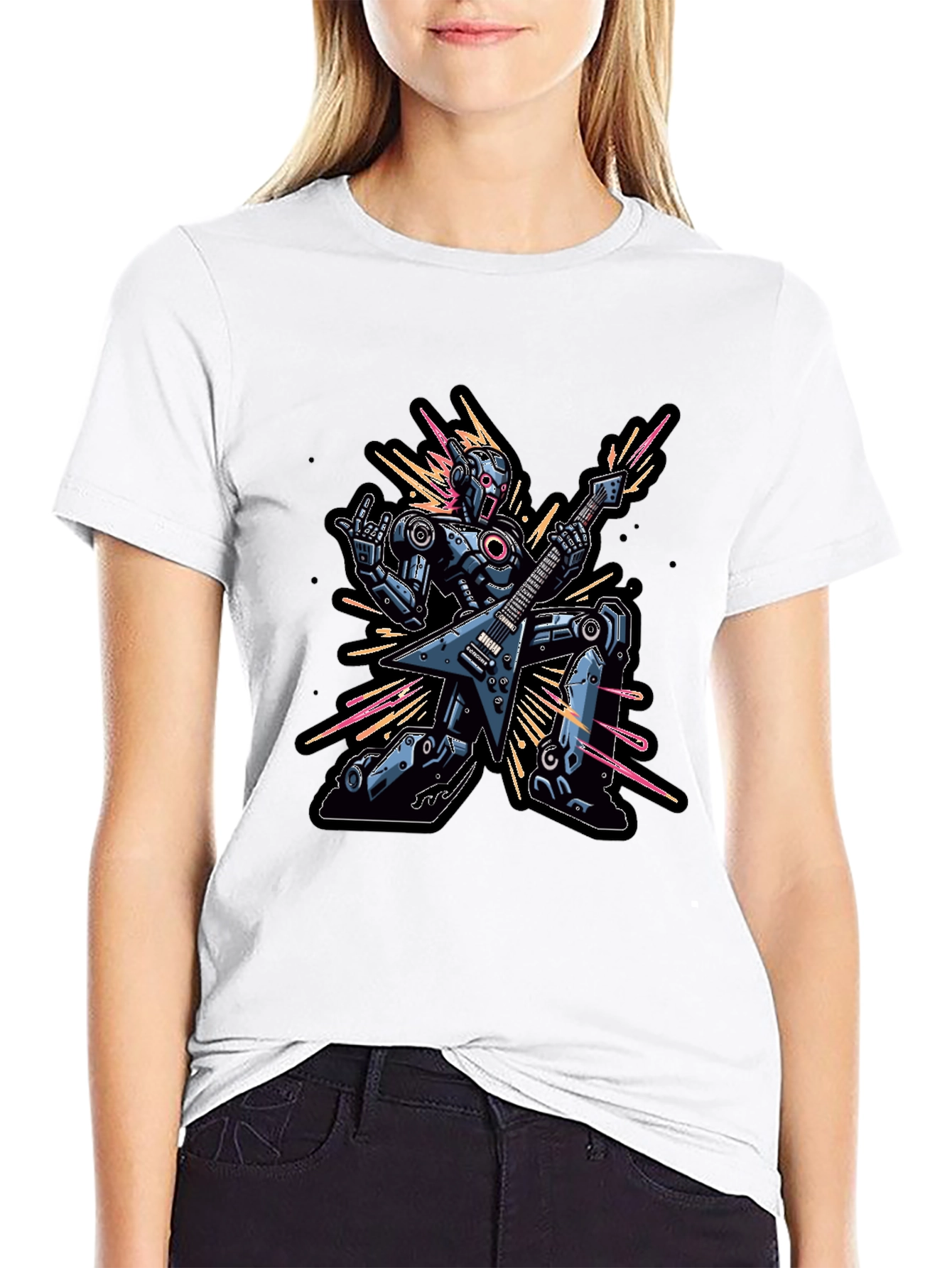 Black Robot Guitarist Graphic Tee - Black view 9