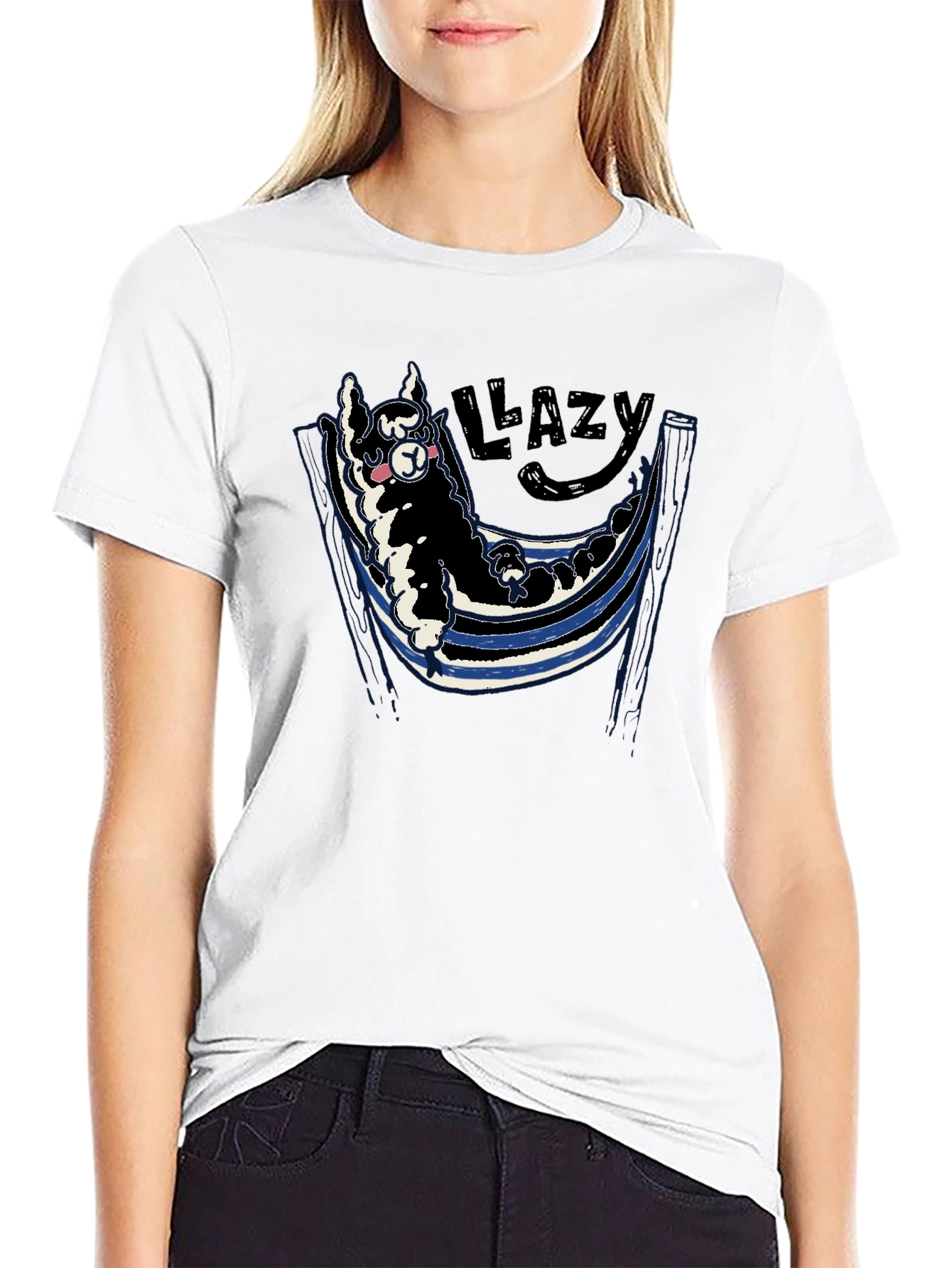 Black Lazy Llama Hammock Graphic Tee - Soft Cotton Blend view 9