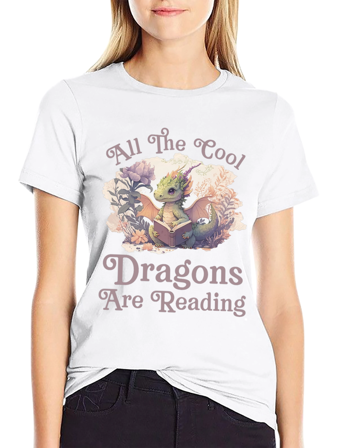 Black Cool Dragons Reading Black T-Shirt view 9