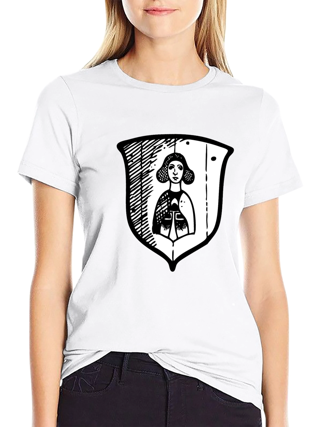 Black Black Graphic Tee with Medieval Lady Shield view 9