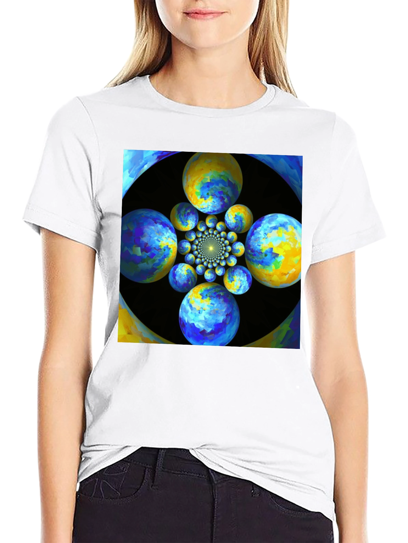 Black Abstract Fractal Sphere Graphic T-Shirt view 9