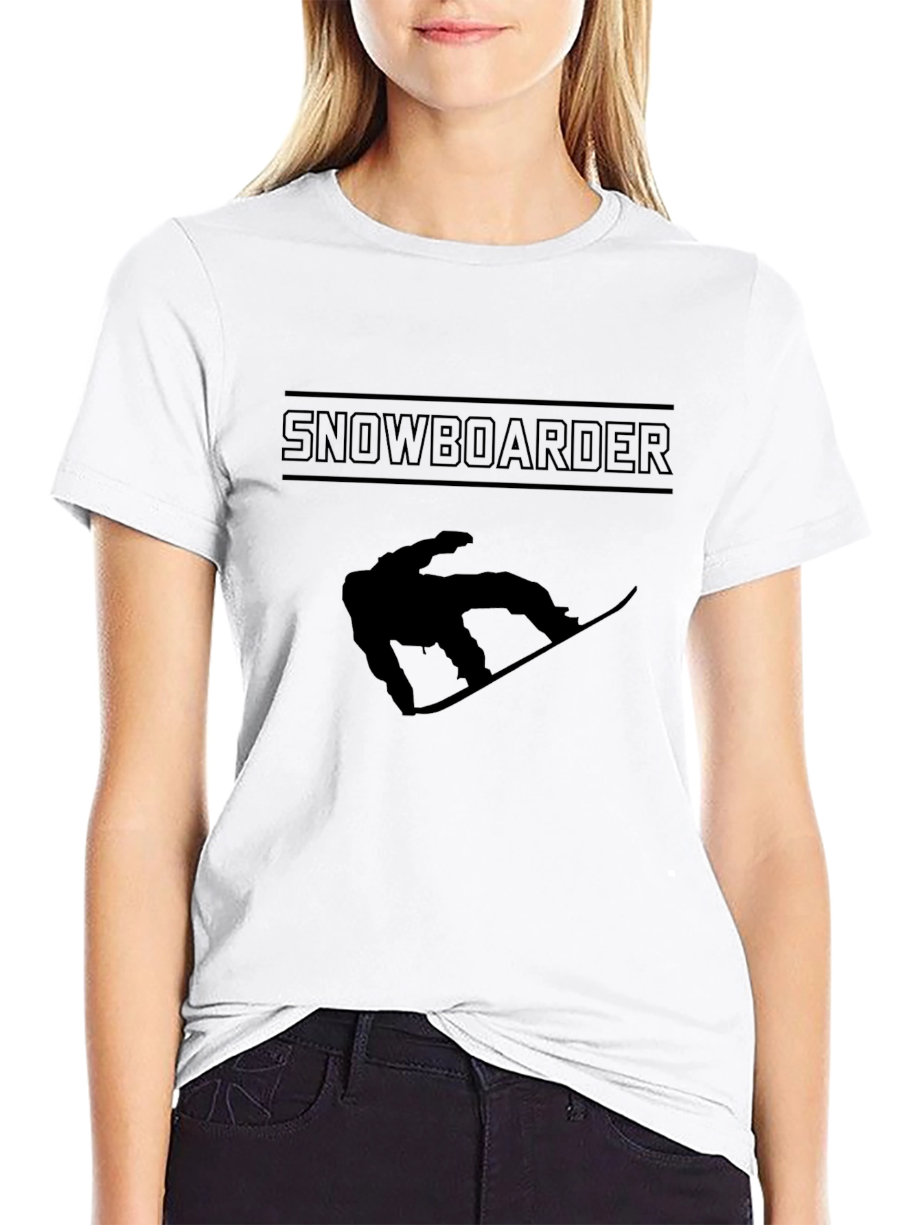 Black Snowboarder Graphic Tee - Black Cotton Casual T-Shirt view 9