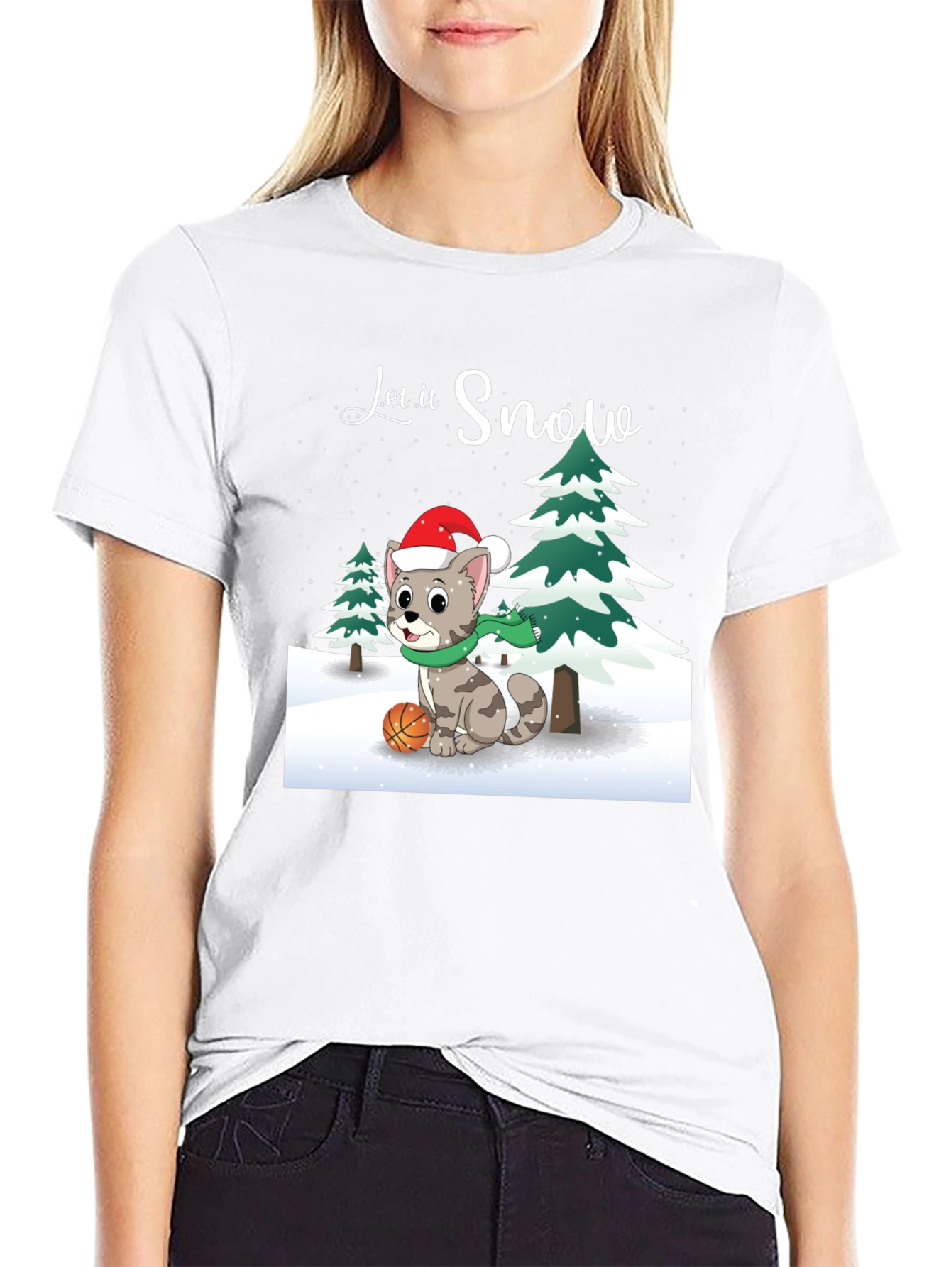 Black Let it Snow Cat with Basketball T-Shirt view 9