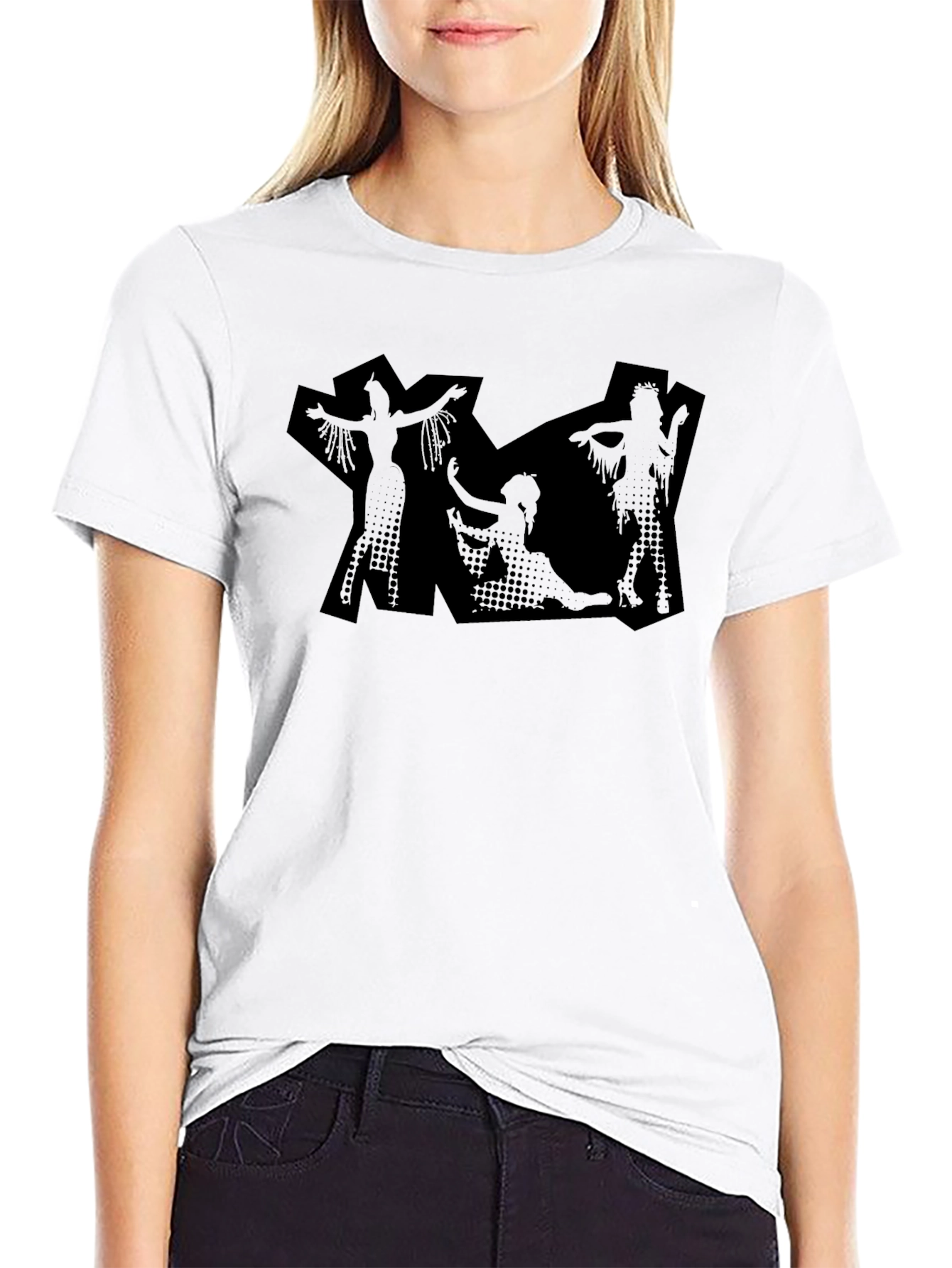 Black Black Graphic Print Tee - Modern Silhouette Design view 9