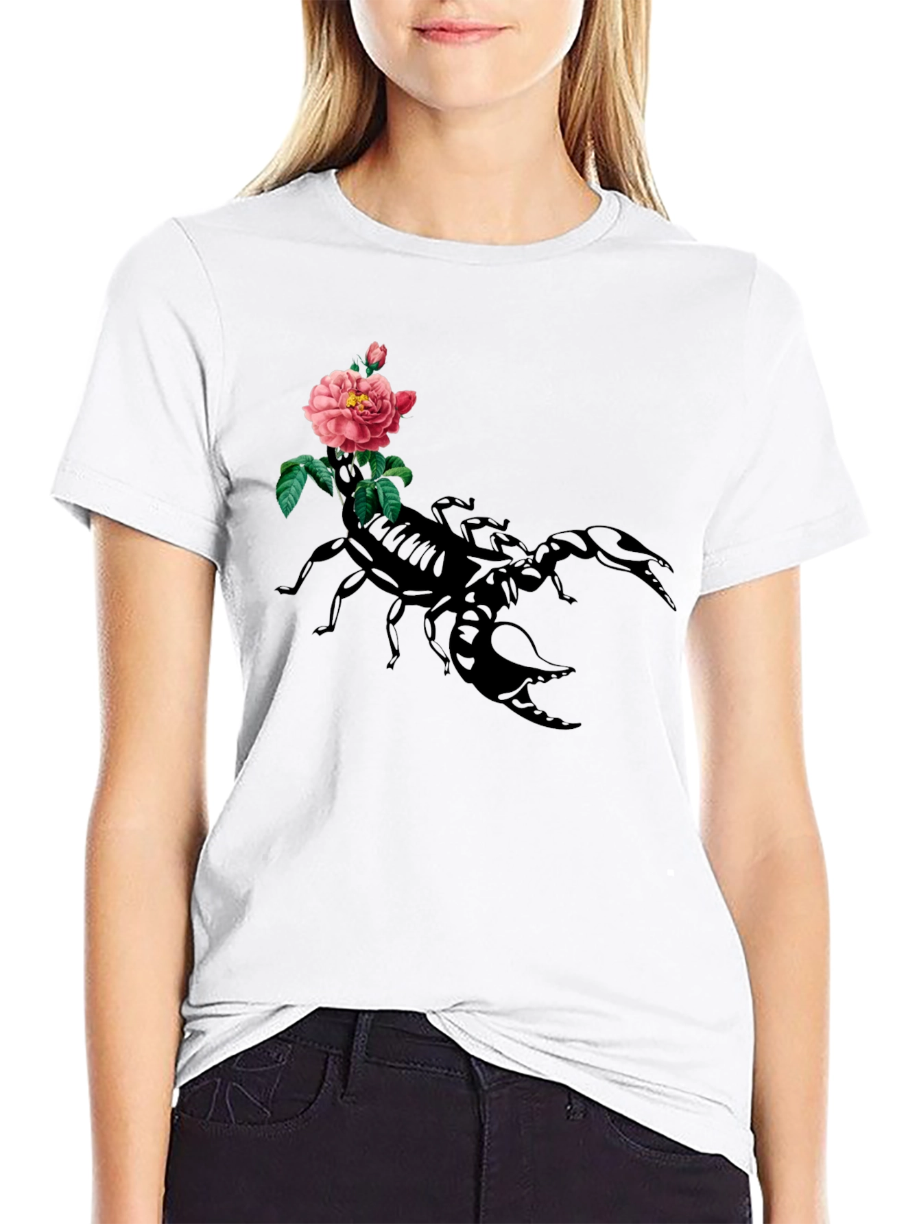Black Scorpion & Rose Graphic Tee - Men's Black Cotton T-Shirt view 9