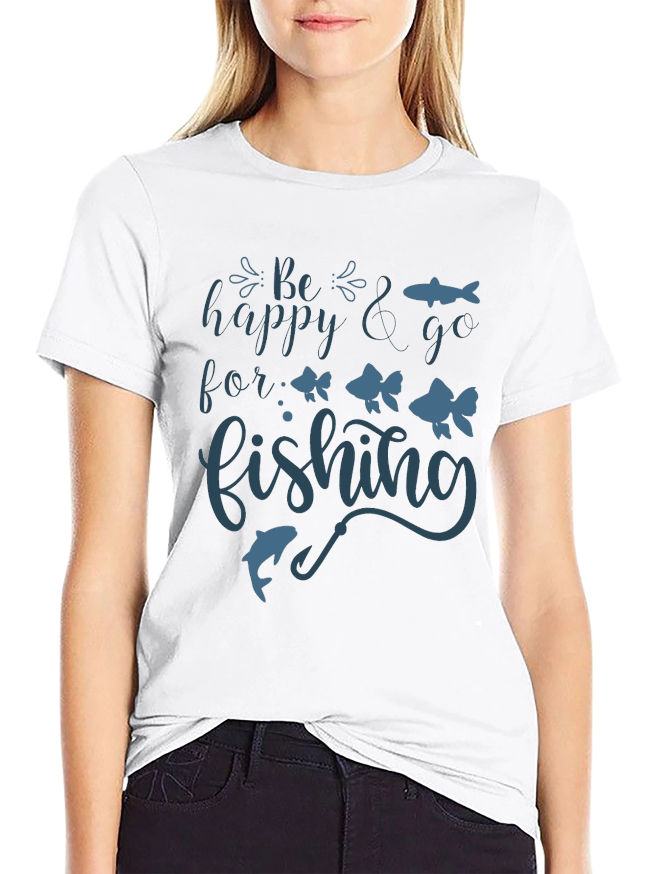 Black Be Happy & Go Fishing Graphic Tee view 9