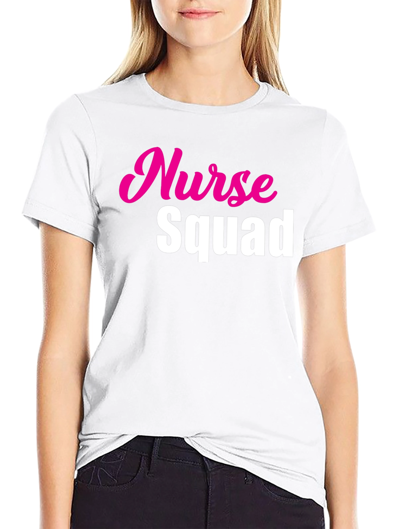 Black Nurse Squad Tee - Hot Pink & White Text on Black view 9