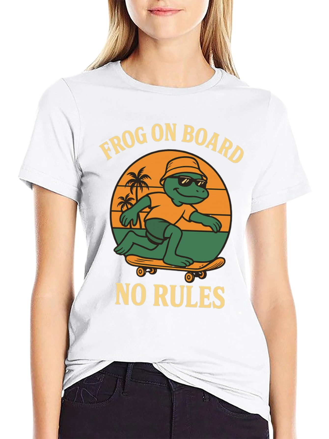 Black Frog On Board Graphic T-Shirt - Skateboarding Frog view 9