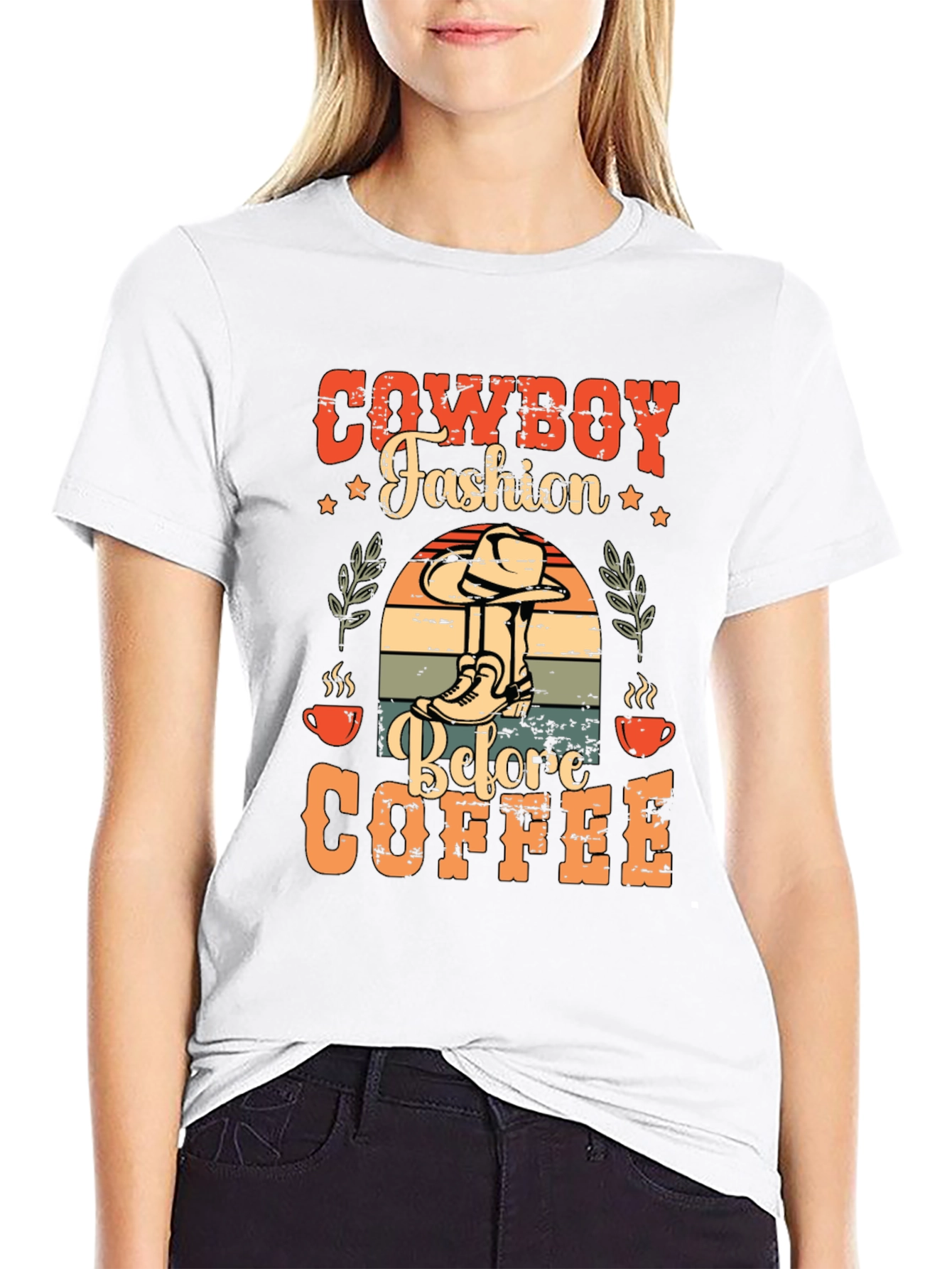 Black Cowboy Fashion Before Coffee Graphic T-Shirt view 9