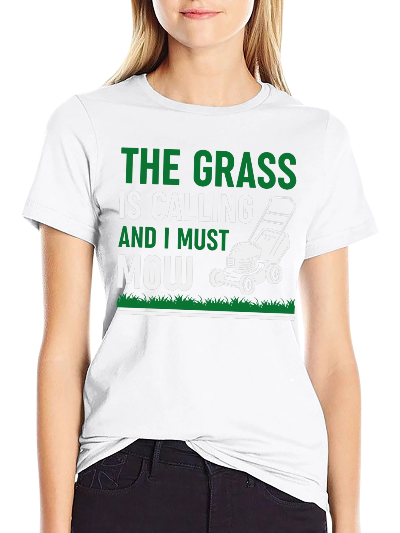 Black The Grass is Calling Funny Lawn Mowing T-Shirt view 9