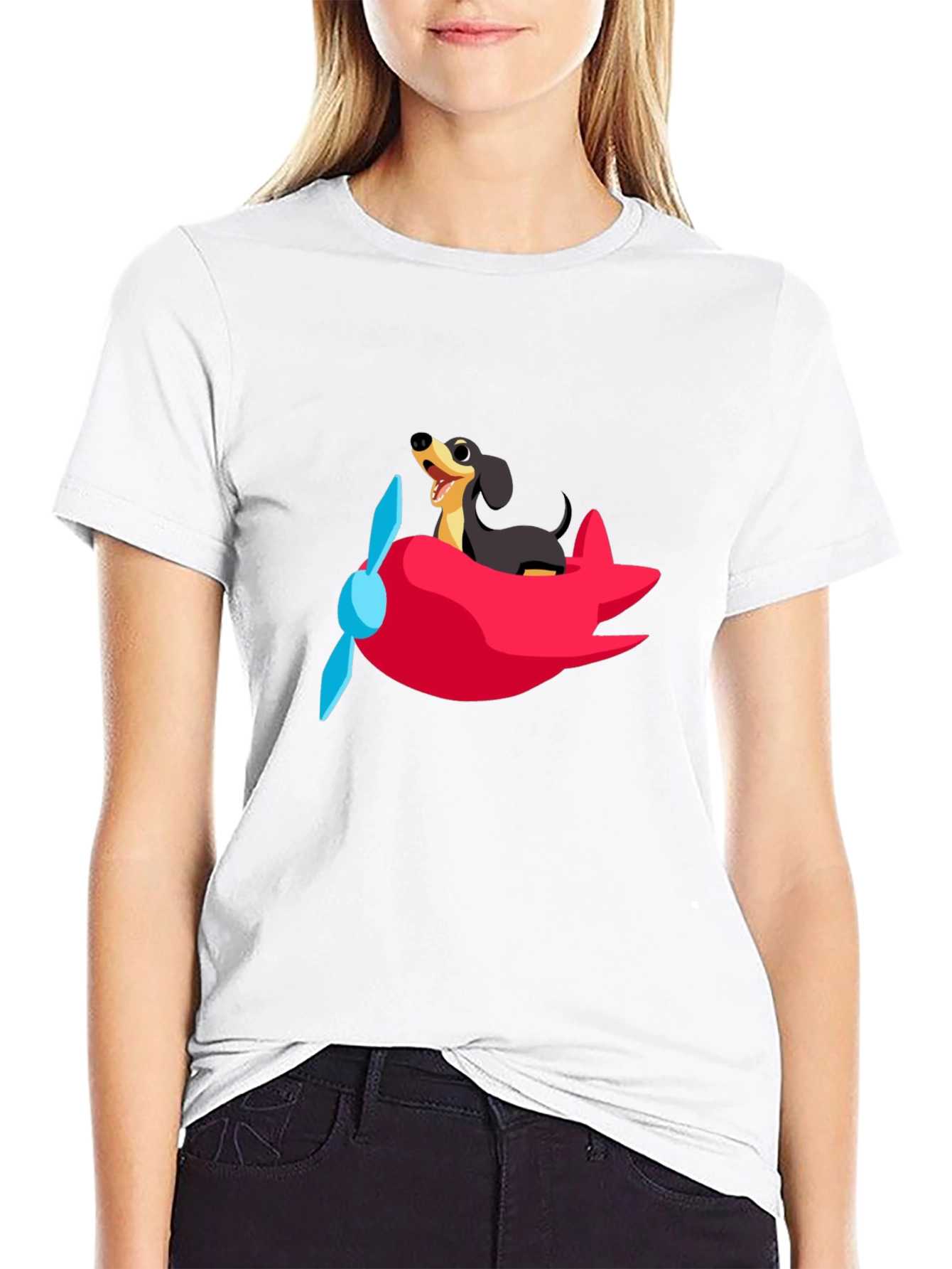 Black Dog Pilot T-Shirt - Cute Dachshund Flying Plane Tee view 9