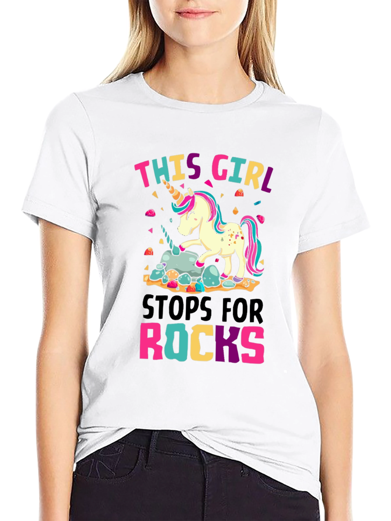 Black Unicorn Rocks T-Shirt: This Girl Stops for Rocks view 9