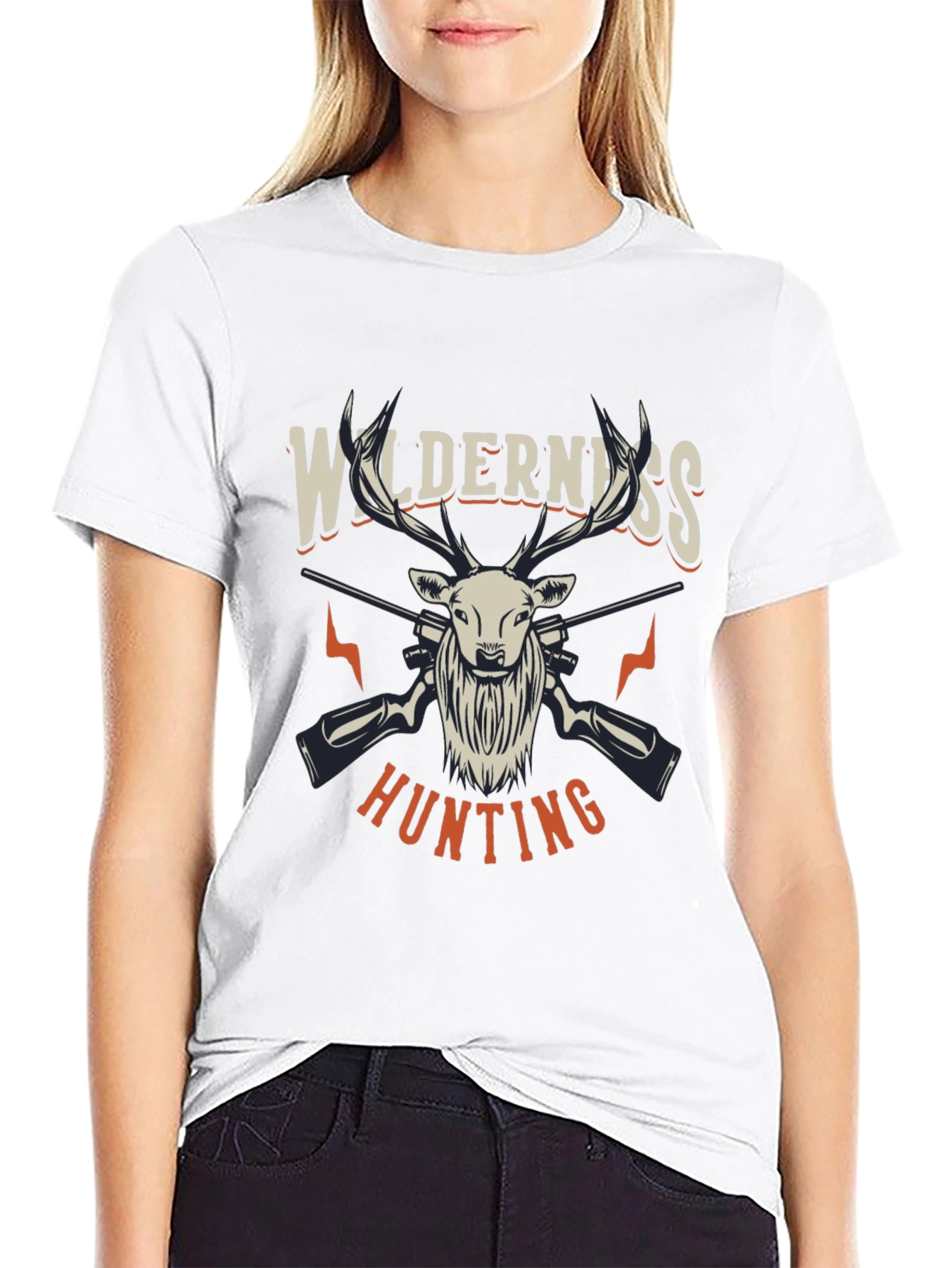 Black Wilderness Hunting Graphic Tee - Black Cotton Blend Shirt view 9