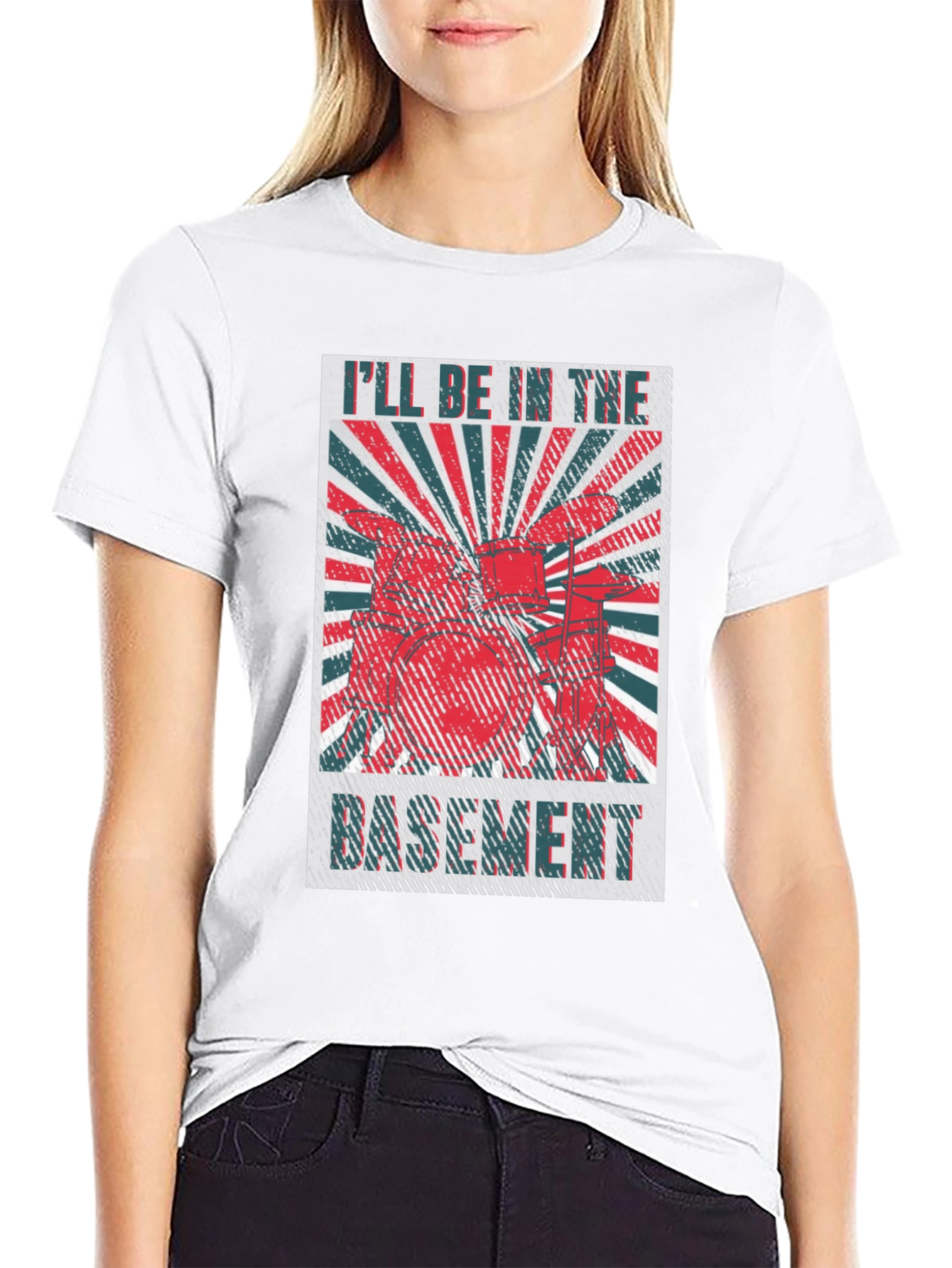 Black I'll Be in the Basement Drum Set T-Shirt view 9